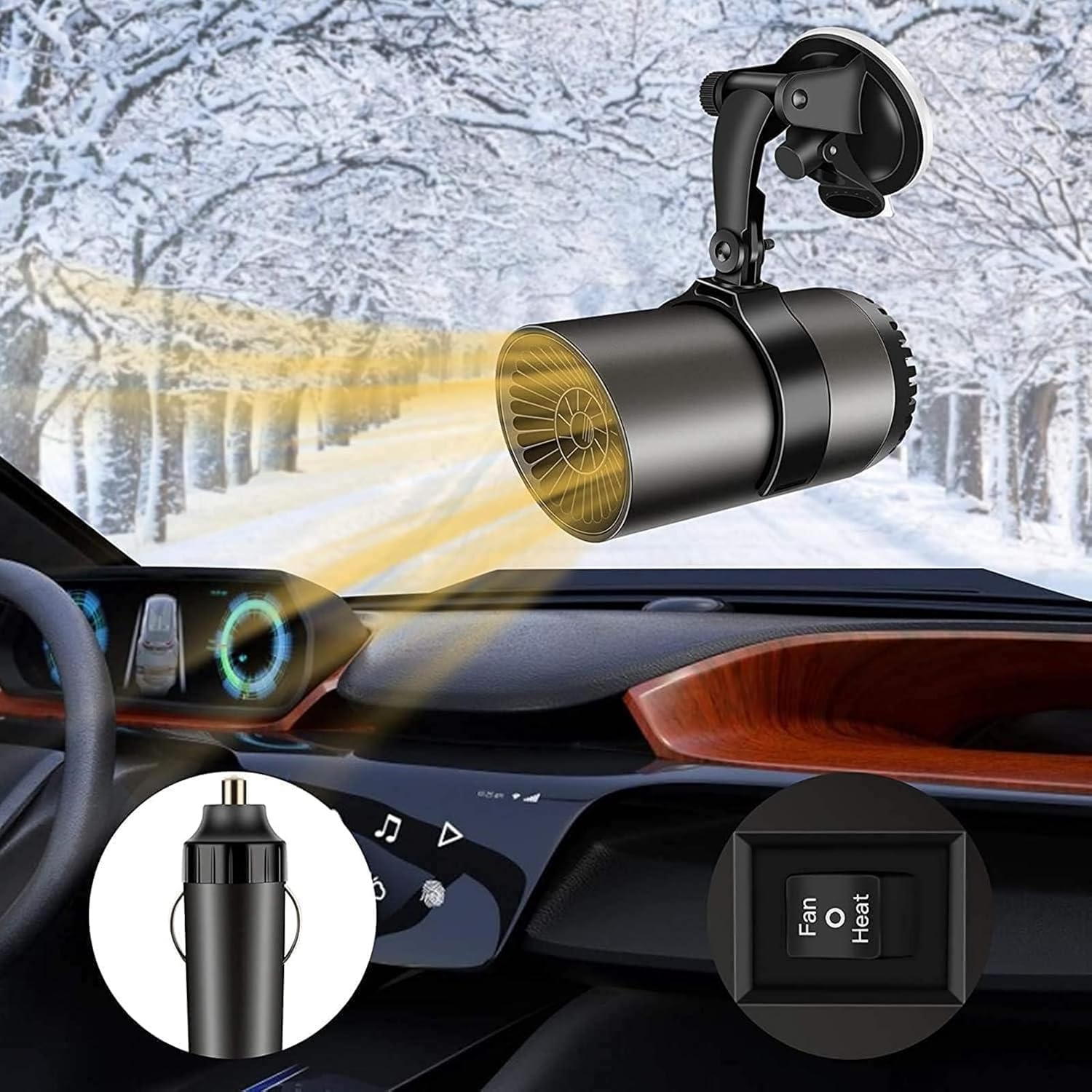 Calentador y descongelador portátil de automóvil de 12 V y 150 W, desempañador y descongelador de parabrisas de automóvil, calentador de automóvil