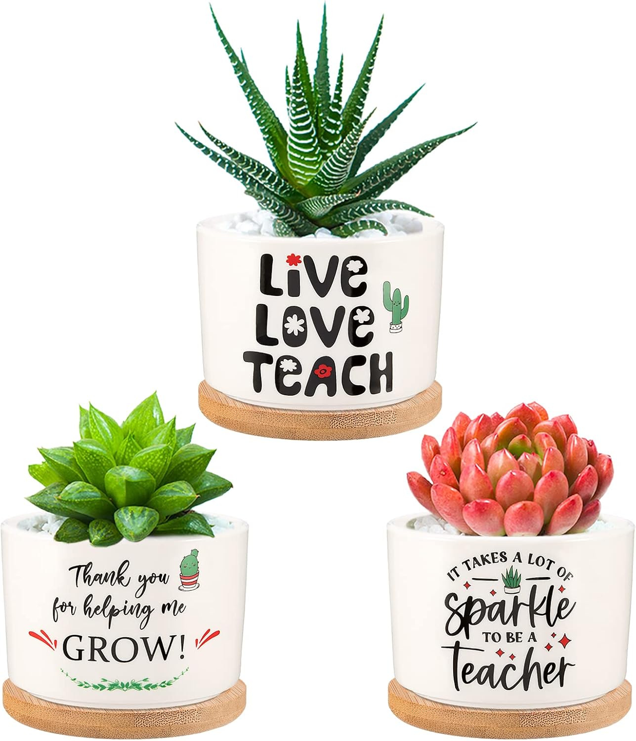 PARBEE Regalos de agradecimiento para profesores  Thank You for Helping Me Grow – Macetas para suculentas, mini maceta de cerámica, regalo de