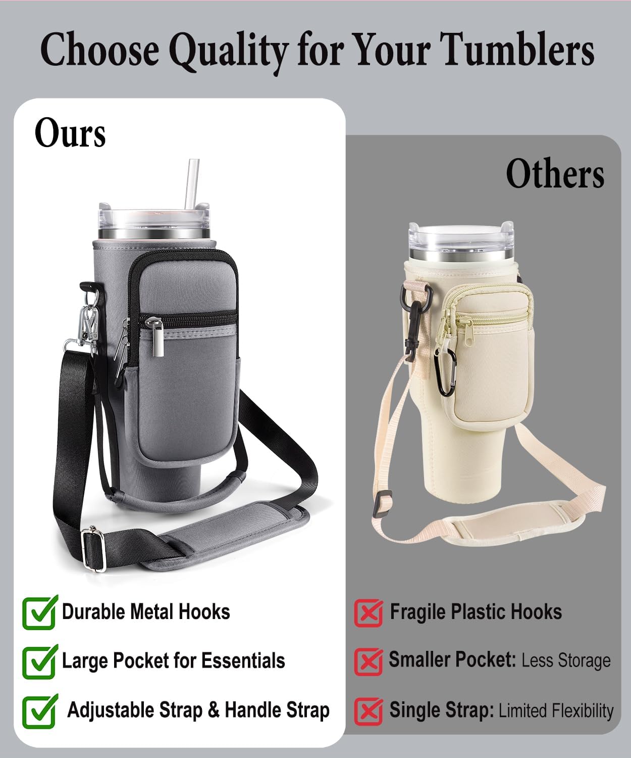 Bolsa de transporte con bolsillo para teléfono Stanley vaso de 40 onzas con asa y vaso Simple Modern de 40 onzas  Soporte para botella de agua para