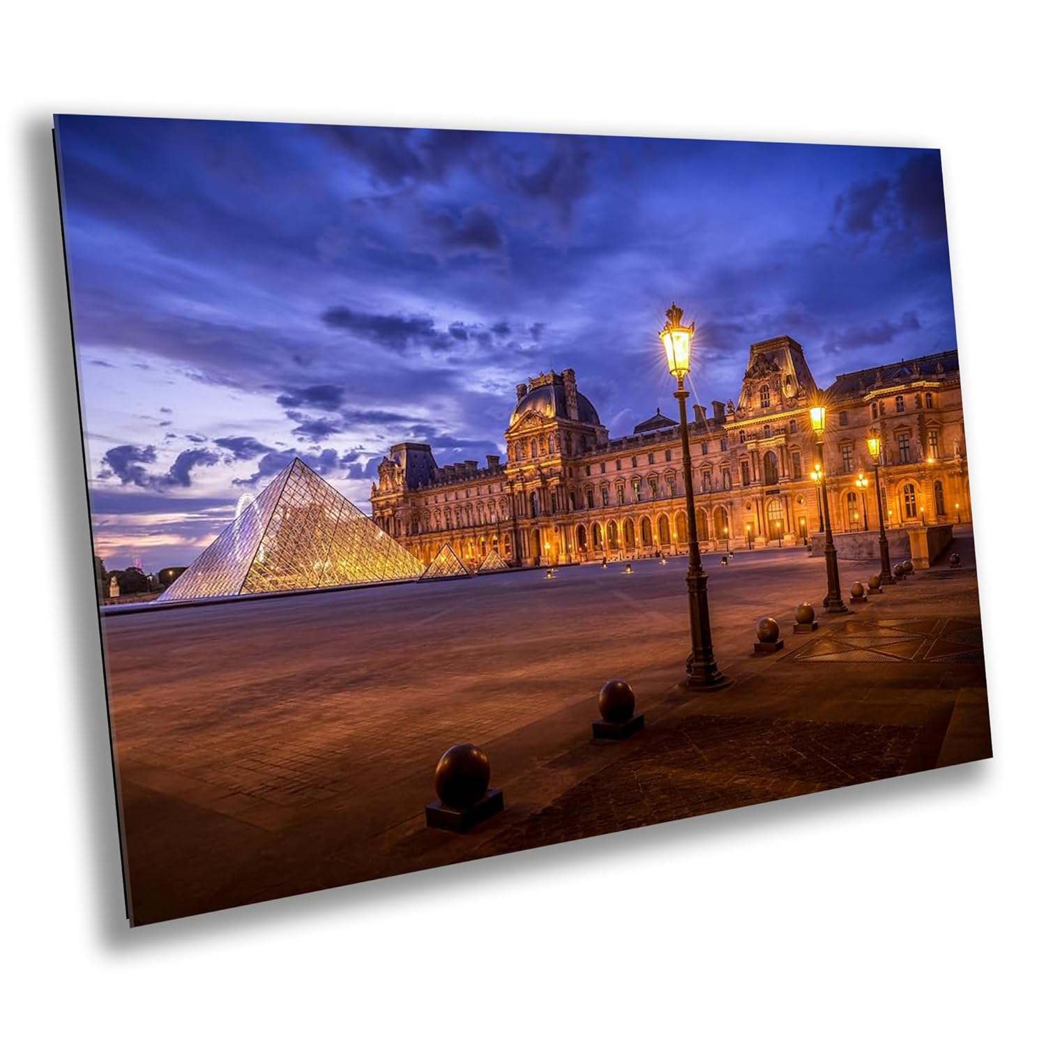 Louvre Pyramid, Paris Architecture Print, Paris Wall Art, Paris Travel Poster – PrintCanvasAcrylicMetal (Canvas Print, 16×20 Inches)