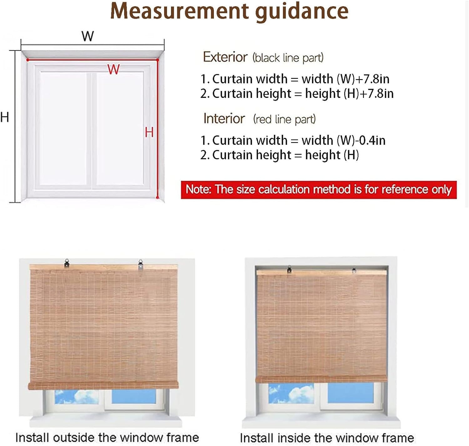 Persianas de bambú de bambú para exteriores, persianas enrollables de bambú para ventanas, persianas de bambú para patio, sin cordones para porche,