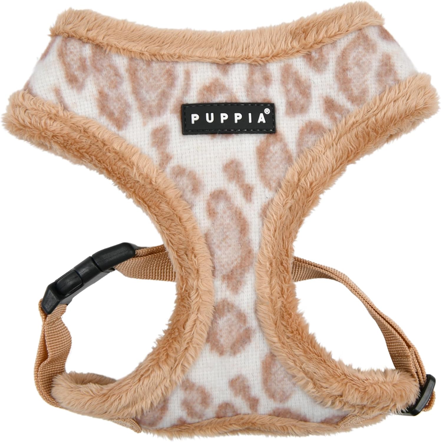 Puppia Kovo – Arnés para perro sobre la cabeza, cálido patrón de leopardo de invierno, ajustable, pecho para perros pequeños y medianos, beige,