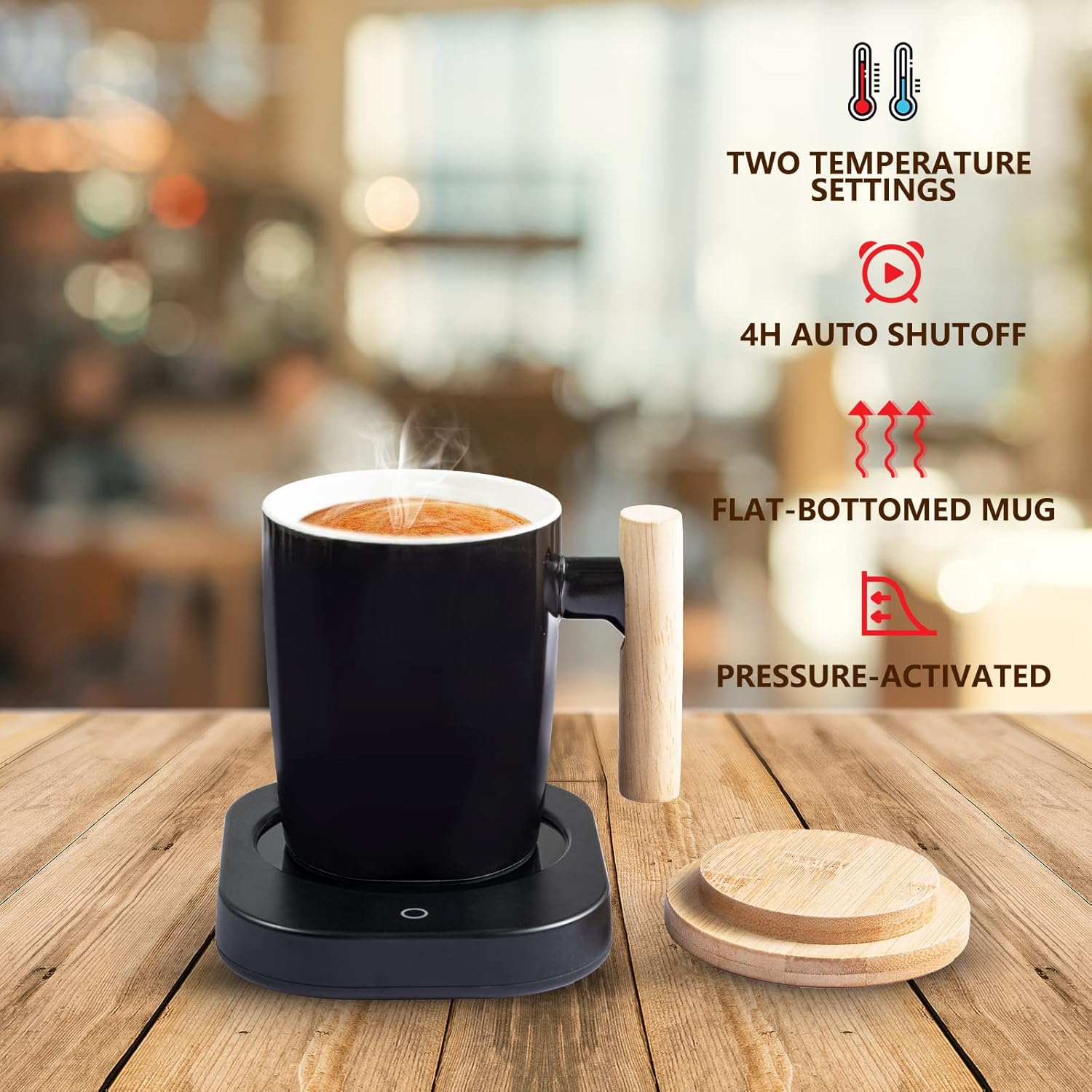 HOWAY Coffee Mug Warmer Set, Self Heating Temperature Control, 14oz with Lid