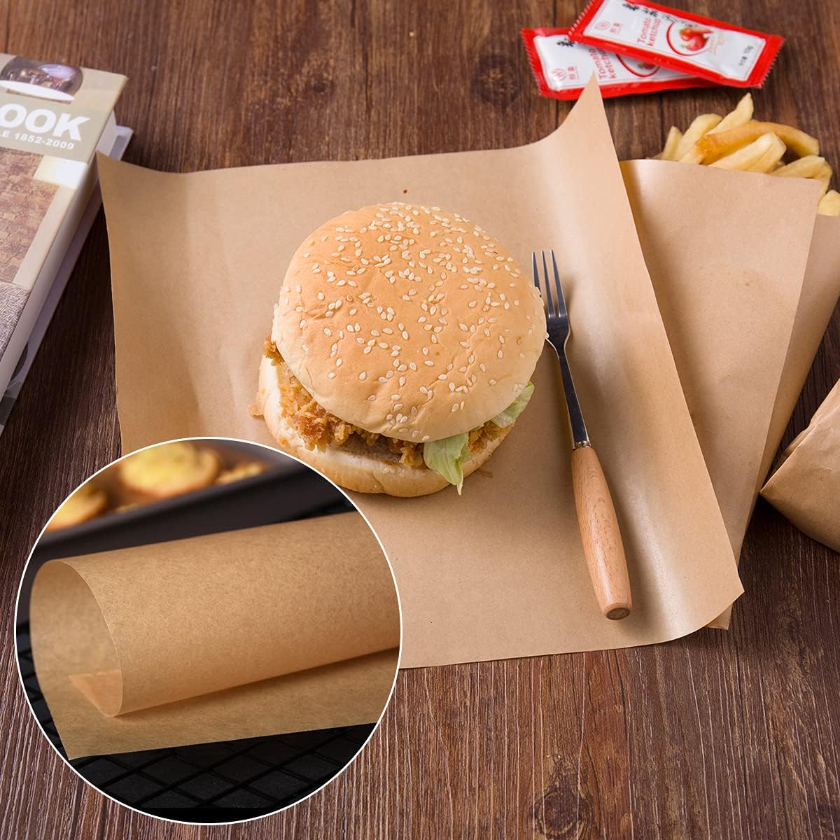 Hojas de papel para hornear, 8 x 12 pulgadas, antiadherentes precortadas, adecuadas para hornear, asar a la parrilla, freidora de aire, taza de pan