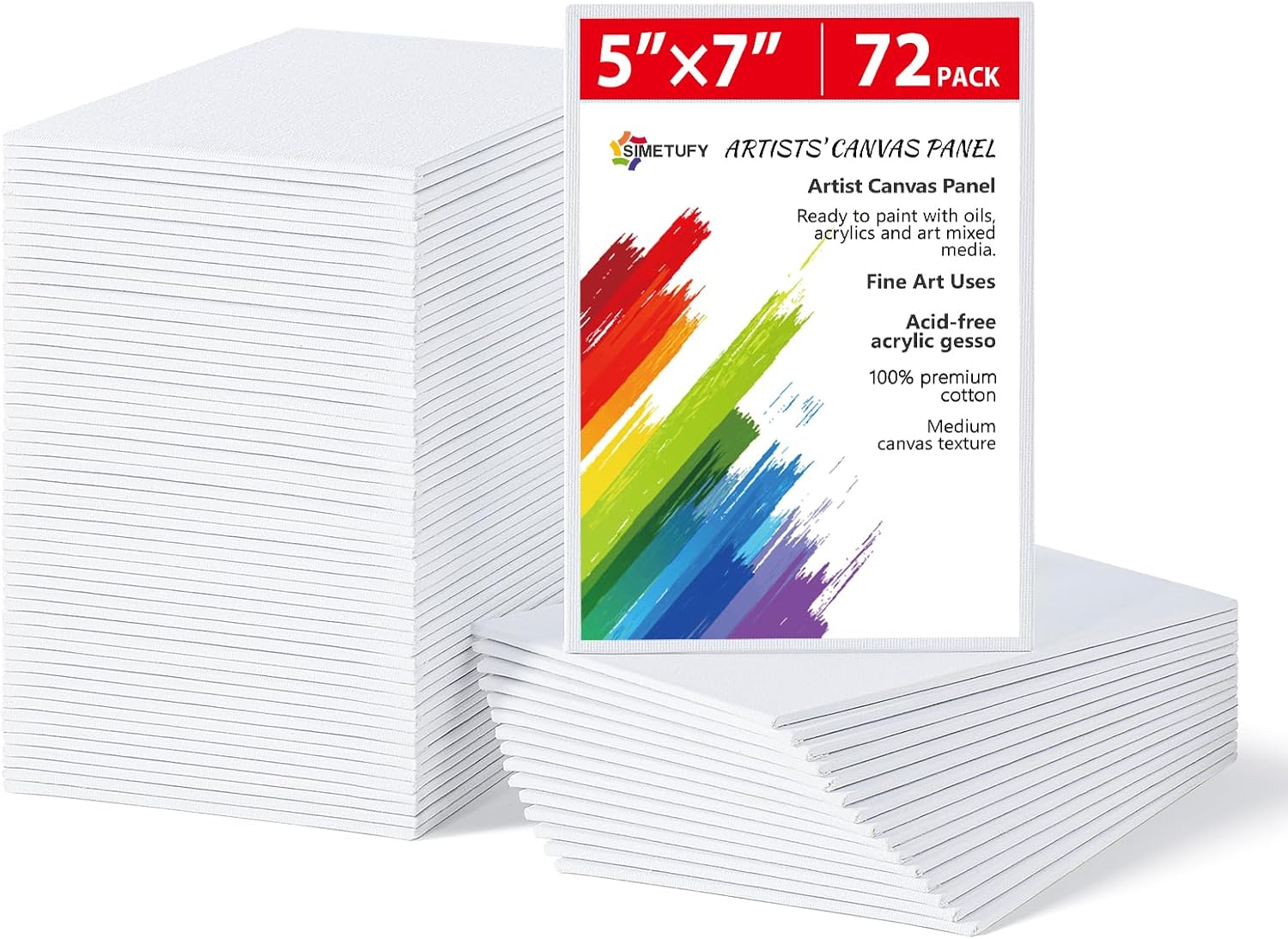 Simetufy Paquete de 72 lienzos para pintar de 5 x 7 pulgadas, tableros de lienzo en blanco para pintar, paneles de lona 100% algodón imprimados con