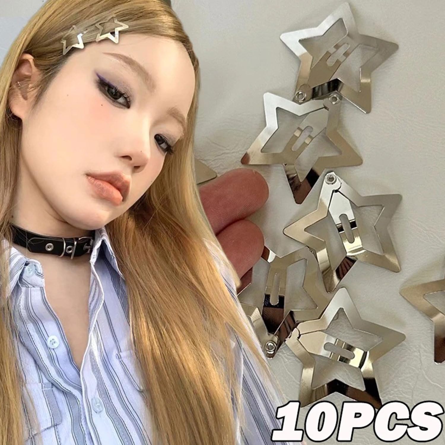 10 pinzas para el cabello con forma de estrella, diseño creativo de estrellas, antideslizantes, pinzas decorativas para el cabello Y2K de los años