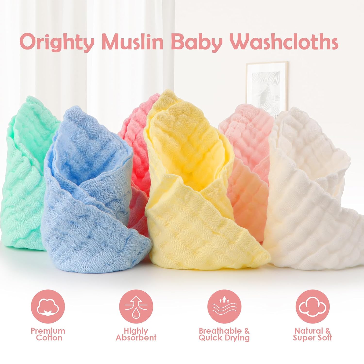 Orighty Paquete de 6 paños de muselina para bebé, paños suaves para recién nacidos, toallas absorbentes de baño y cara para bebé, toallitas para