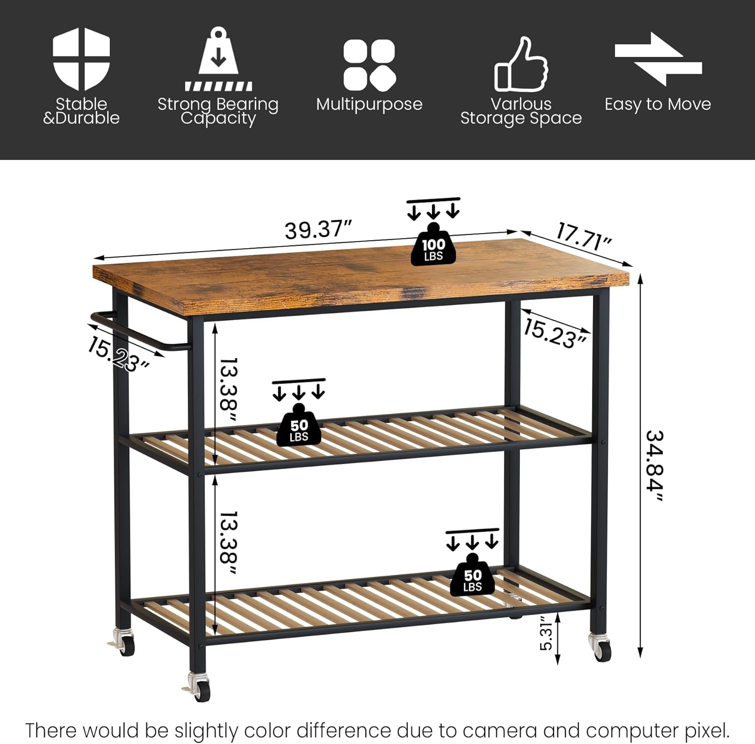 Hooseng Isla de cocina con almacenamiento, carrito de isla de cocina con 3 estantes, isla de cocina rodante, pequeña isla de cocina con marco de