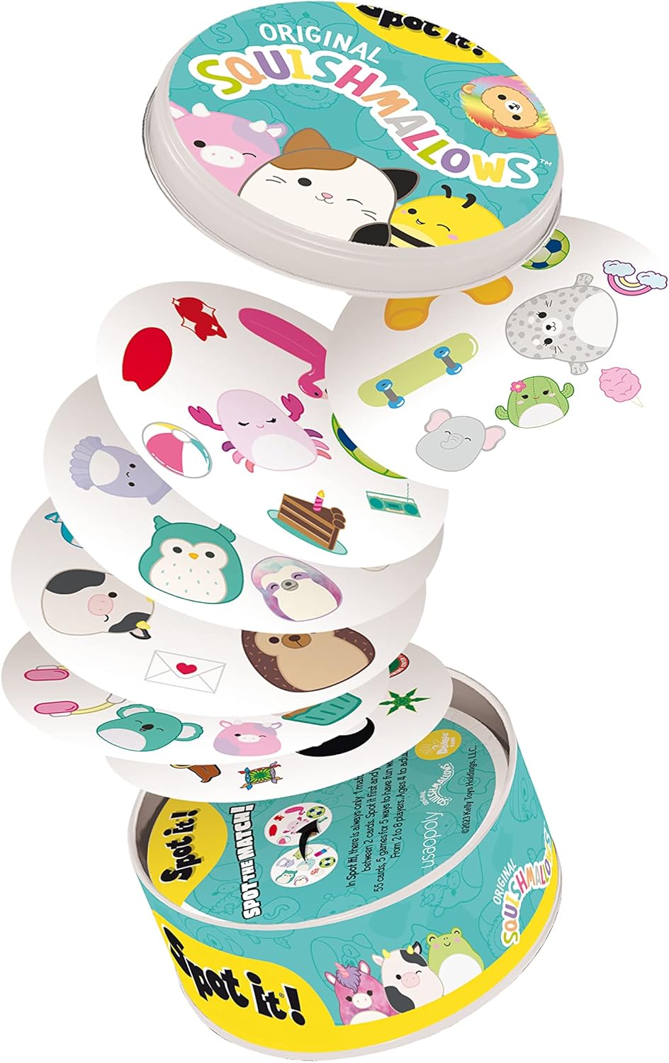 Spot It! Squishmallows – Divertido juego de cartas para niños y adultos  Con Mila, el elefante o Cailey, el cangrejo rosa y más  Juego con licencia