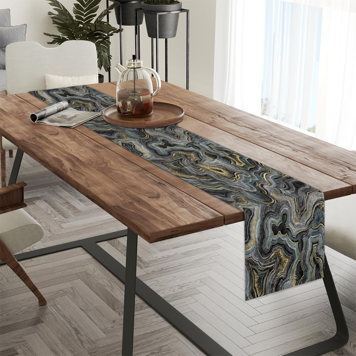 Camino de mesa con textura brillante de mármol, mantel de lino rústico para cocina de granja, cena, eventos, fiesta, decoración de mesa de