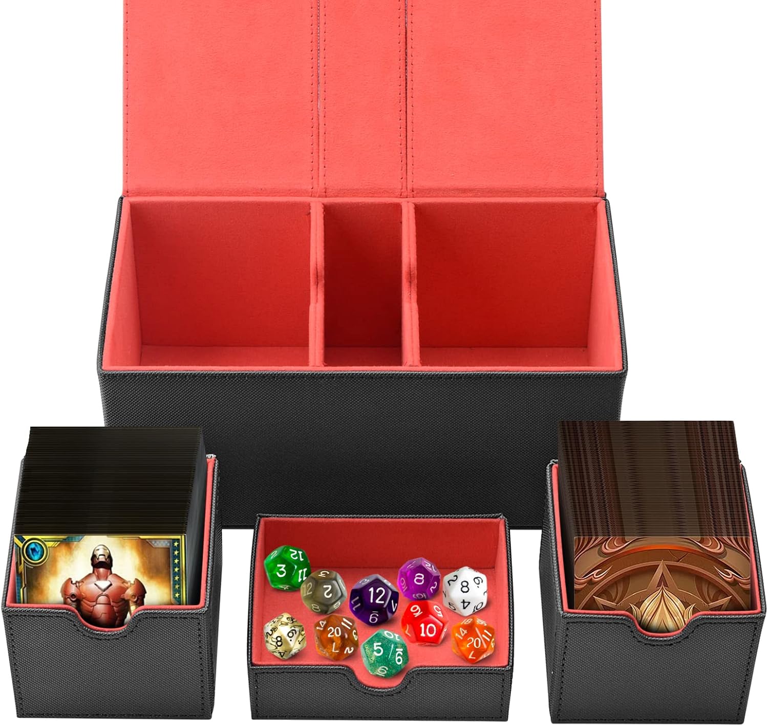 Caja de cubierta para MTG, caja de cubierta Commander para más de 200 cartas con funda, caja de cartas para MTGTCGCCG, funda de cuero premium con 3