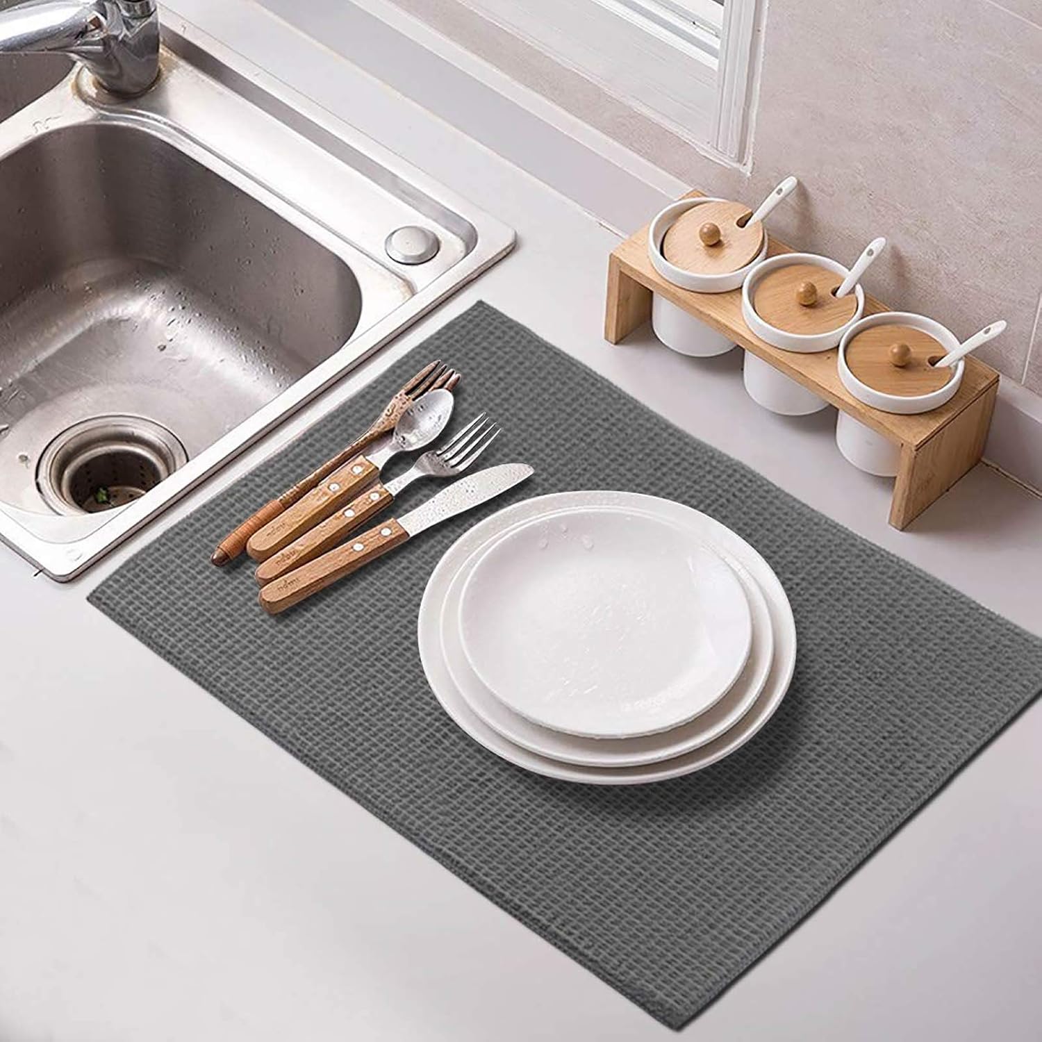 Topsky Tapete de microfibra para secar platos, paquete de 2 unidades, 20 x 15 pulgadas, alfombrillas reversibles para biberones de bebé, almohadilla
