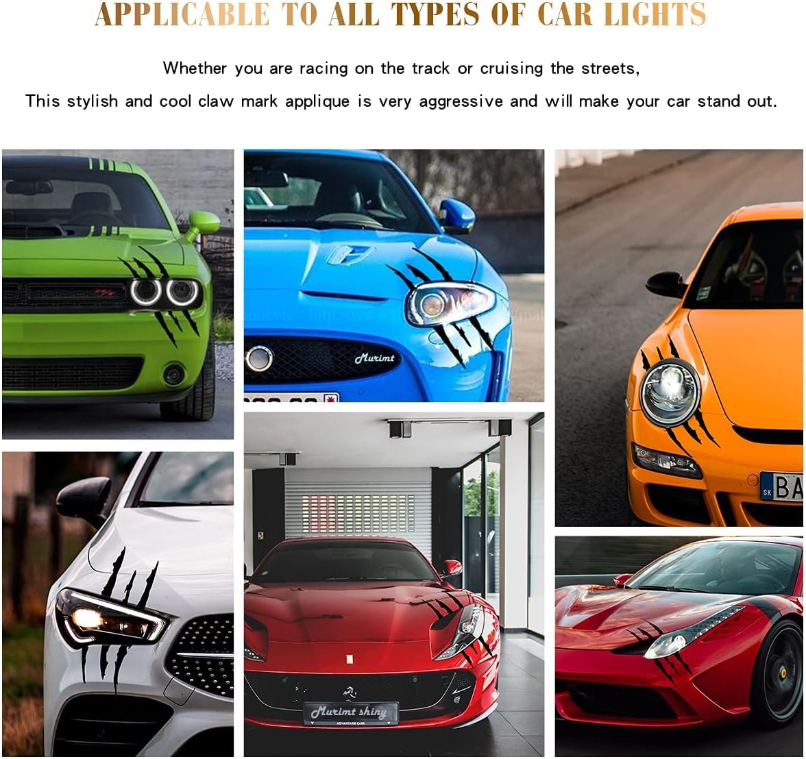 4 hojas de calcomanías reflectantes para faros delanteros con marcas de garra, calcomanías de automóvil para mujeres y hombres, impermeables y