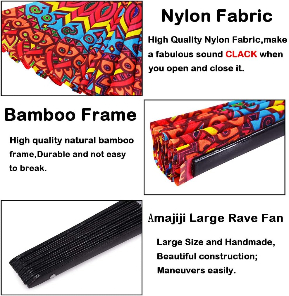 Amajiji Ventilador plegable grande, accesorios de festival rave para hombresmujeres, ventilador de mano de bambú chineasejaponés, decoración de