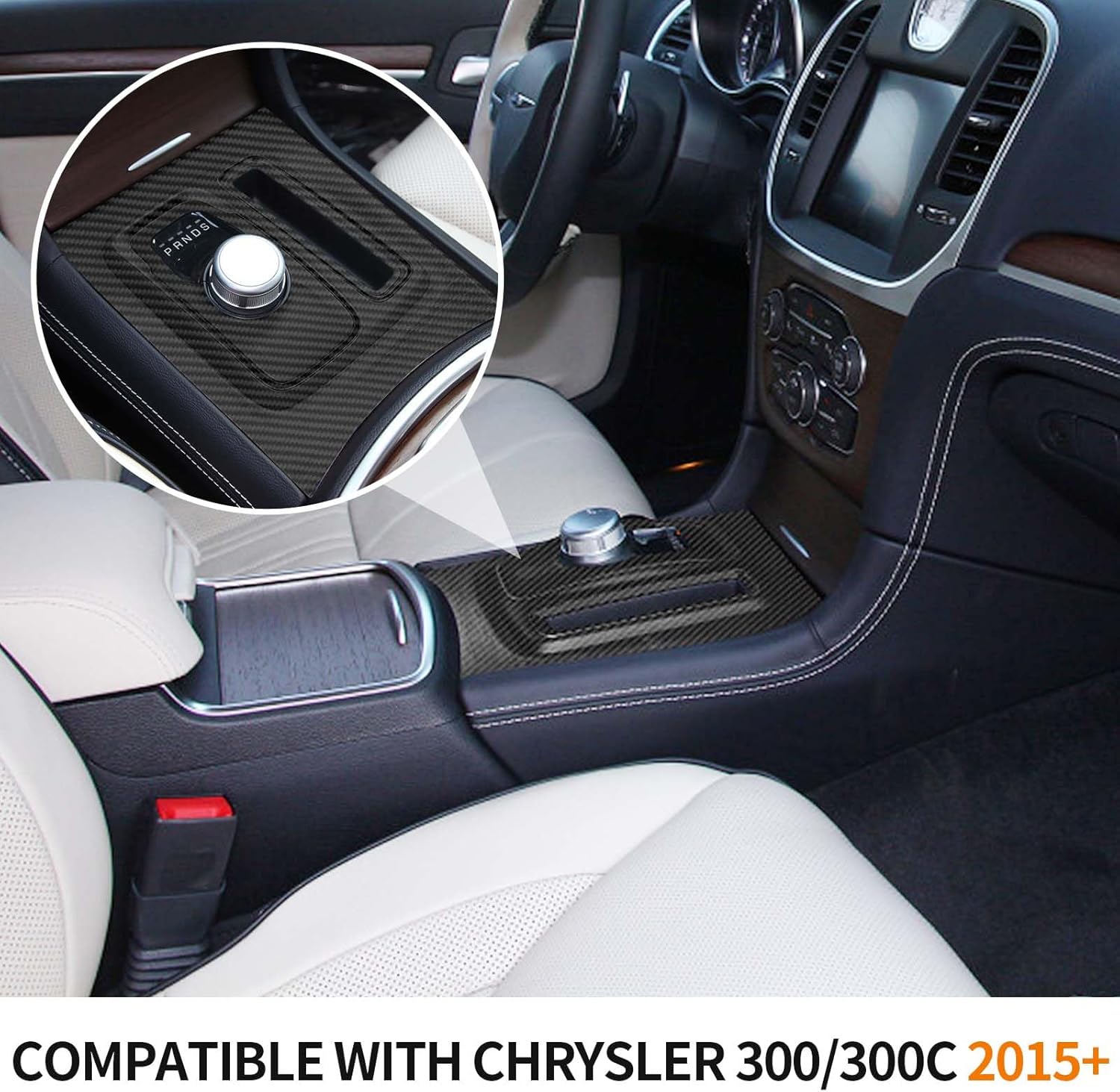 RT-TCZ Para Chrysler 300C Cambio de engranajes Panel Trim Cubierta Compatible con Chrysler 300300C 2015 Up Fibra de Carbono Interior Accesorios