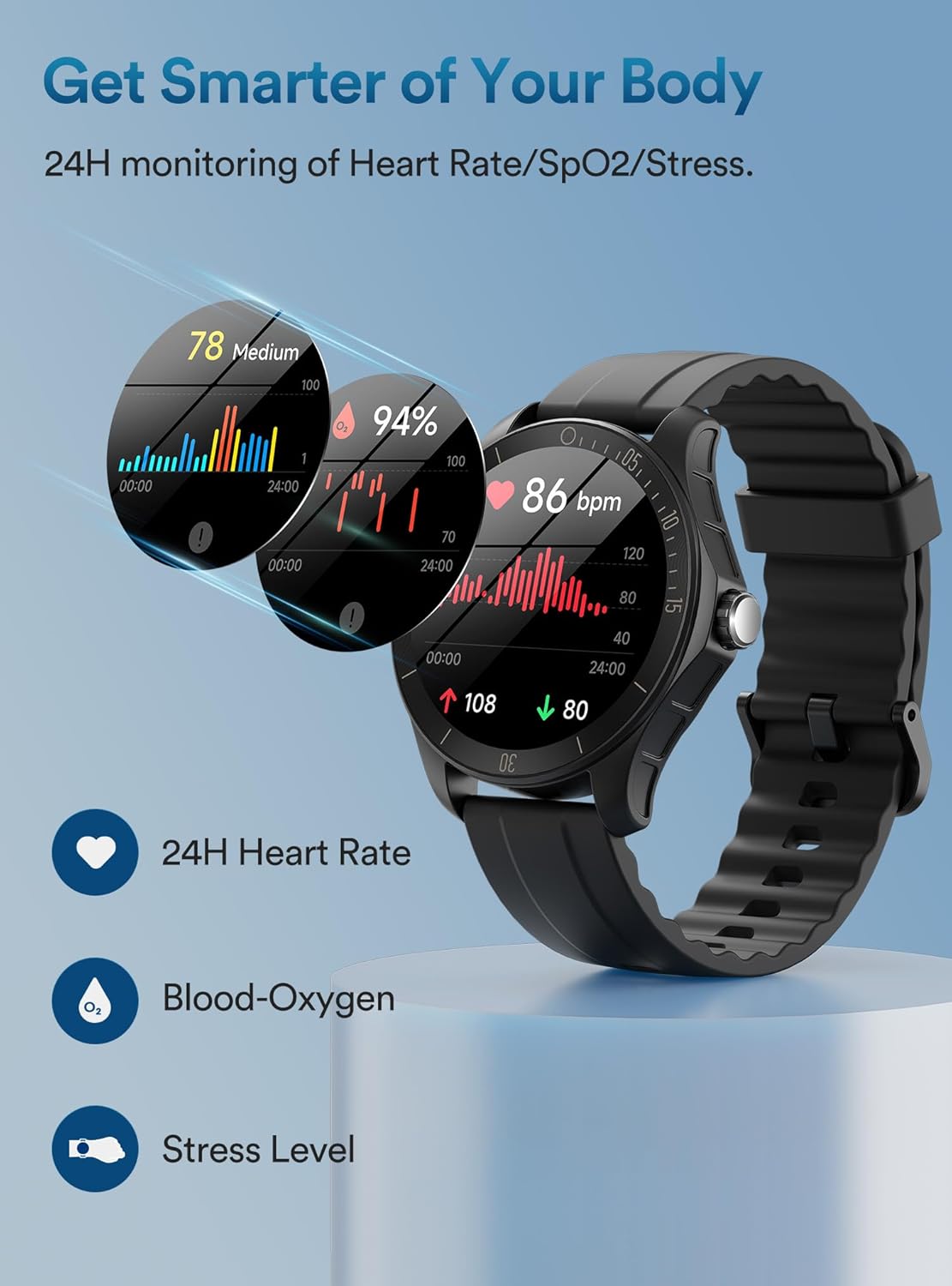 Quican Reloj inteligente, rastreador de fitness con altavoz de llamadas Dail, pantalla táctil HD IP68 resistente al agua, 100 modos deportivos,