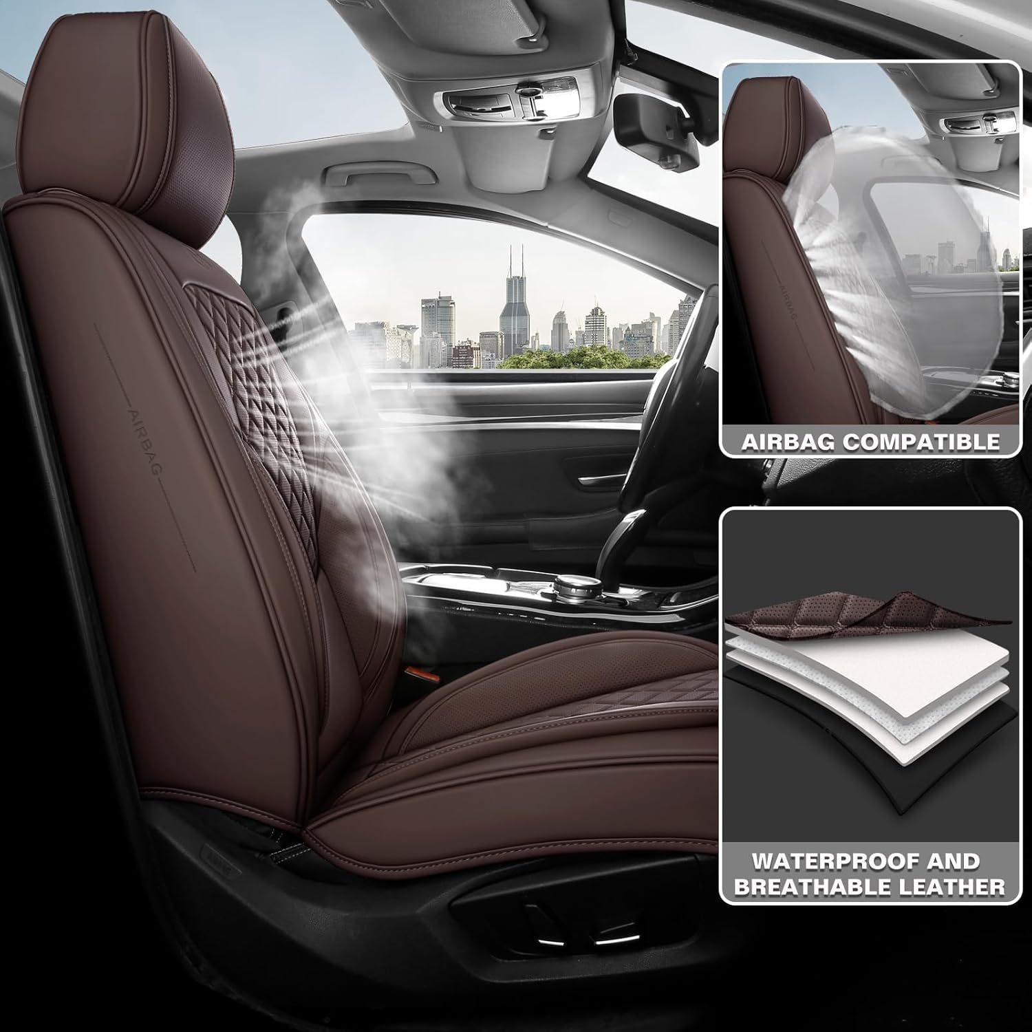 Juego completo de fundas de asiento de automóvil, 5 asientos, universales, impermeables, de cuero, para la parte delantera y trasera, protectores