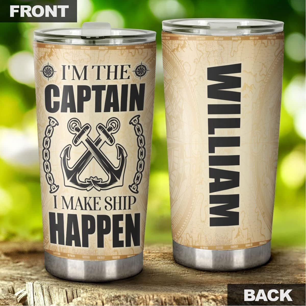 Vaso de viaje personalizado con texto en inglés “I’m the Captain I Make Ship Happen” para hombres, personal y padre en cumpleaños, Acción de