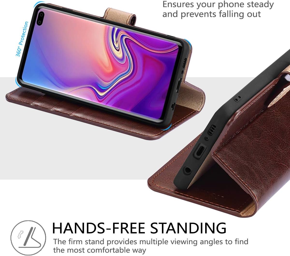 Belemay Funda tipo cartera para Samsung Galaxy S10, piel de vaca auténtica, funda tipo libro tipo folio, ranuras para tarjetero, bolsillos para