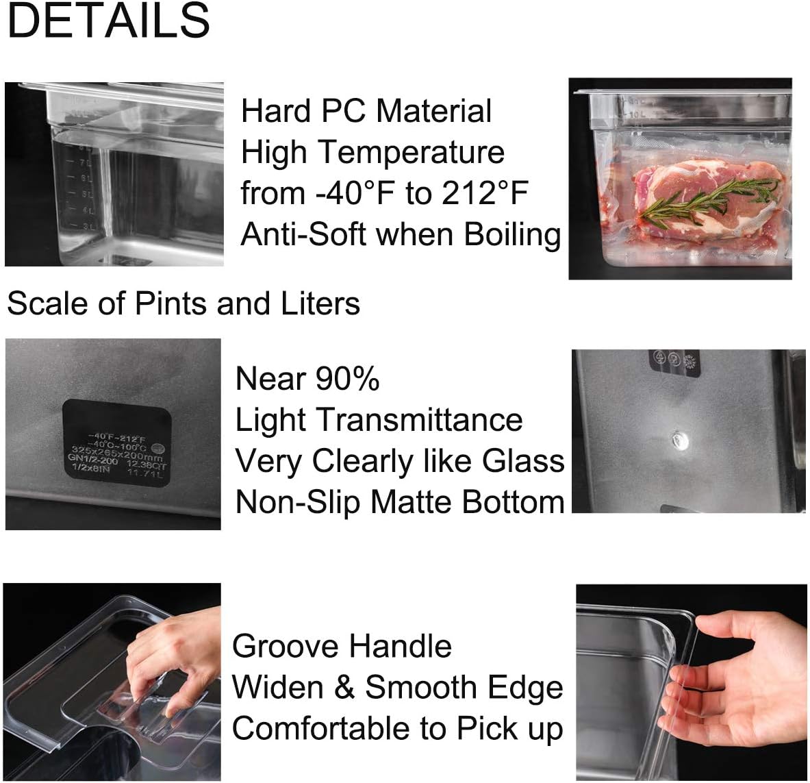 Sous Vide – Recipiente con tapa de 11 litros12 cuartos para prácticamente todos los circuladores de inmersión, cocinas, kit de accesorios de