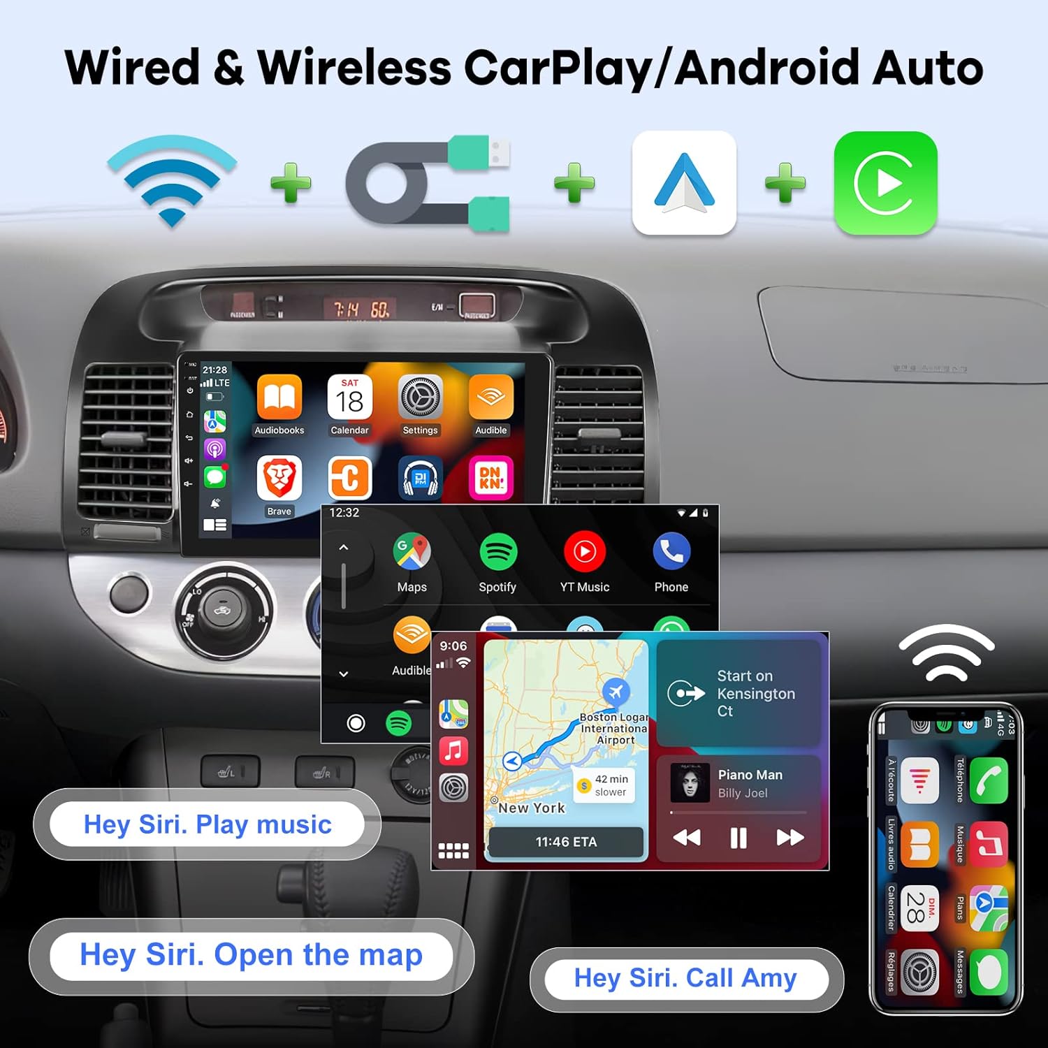 2G+32G Radio de coche para Toyota Camry 2000 2001 2002 2003 2004 2005 2006, 9 pulgadas Android 11 pantalla táctil estéreo, CarplayAndroid AutoMirror