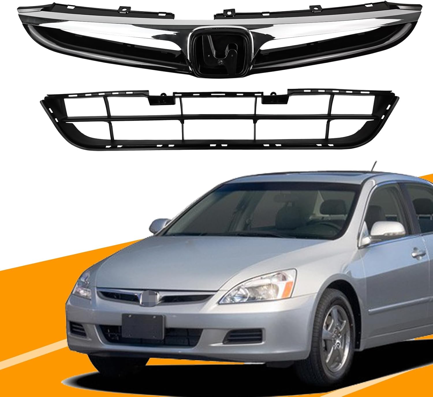 YLT AUTO Cubierta de parachoques delantero superior + rejilla inferior de repuesto para entrada de aire delantera con ribete cromado para Honda