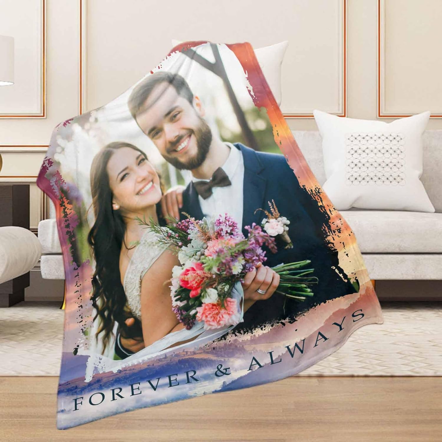 D-Story Manta personalizada con foto regalos personalizados para parejas fabricada en Estados Unidos, manta de fotos personalizada, cumpleaños,
