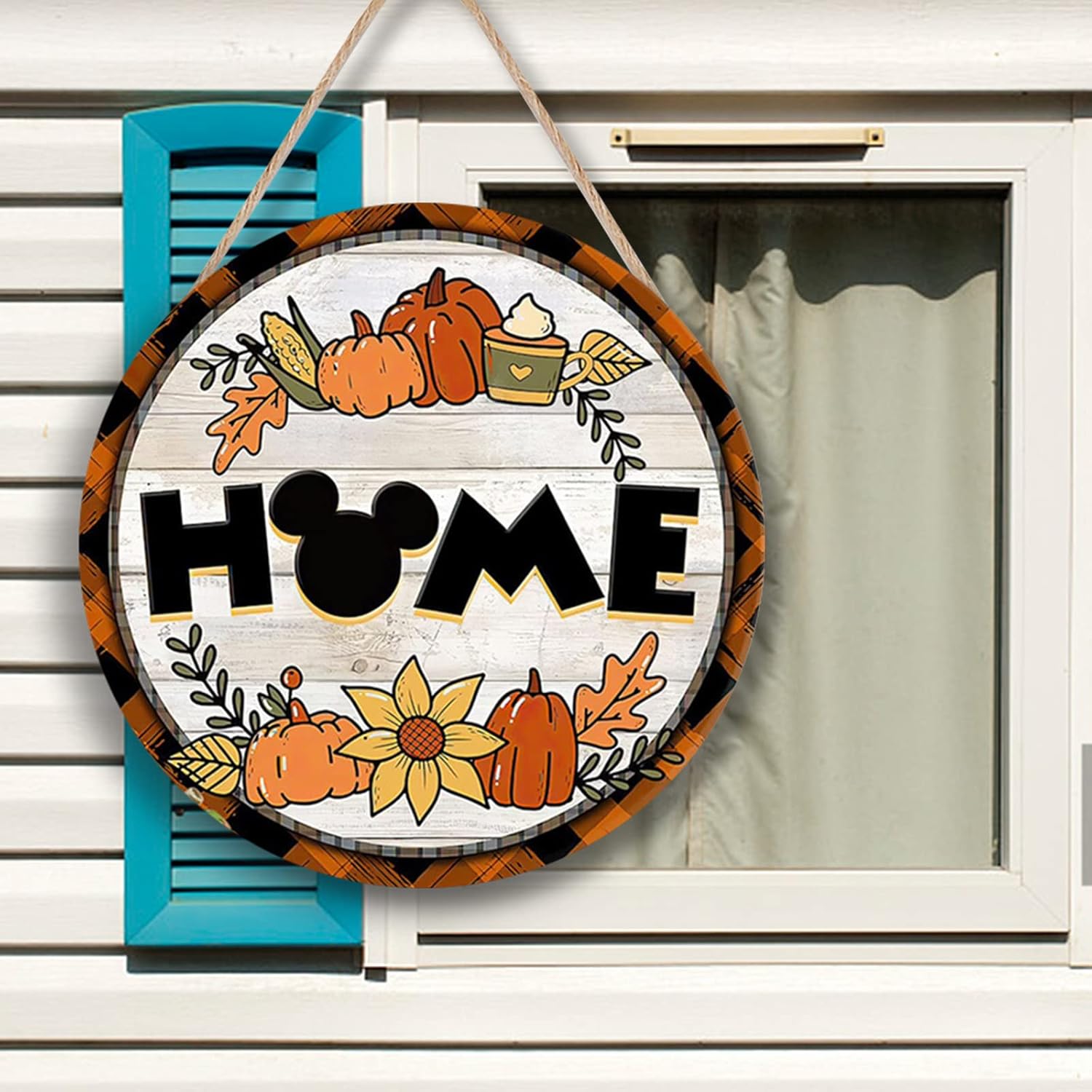 Thanksgiving Decorations Hello Fall Wood Sign Home Pumpkin Welcome Sign for Front Door Round Wood Sign Hanging Welcome Sign for Farmhouse Porch