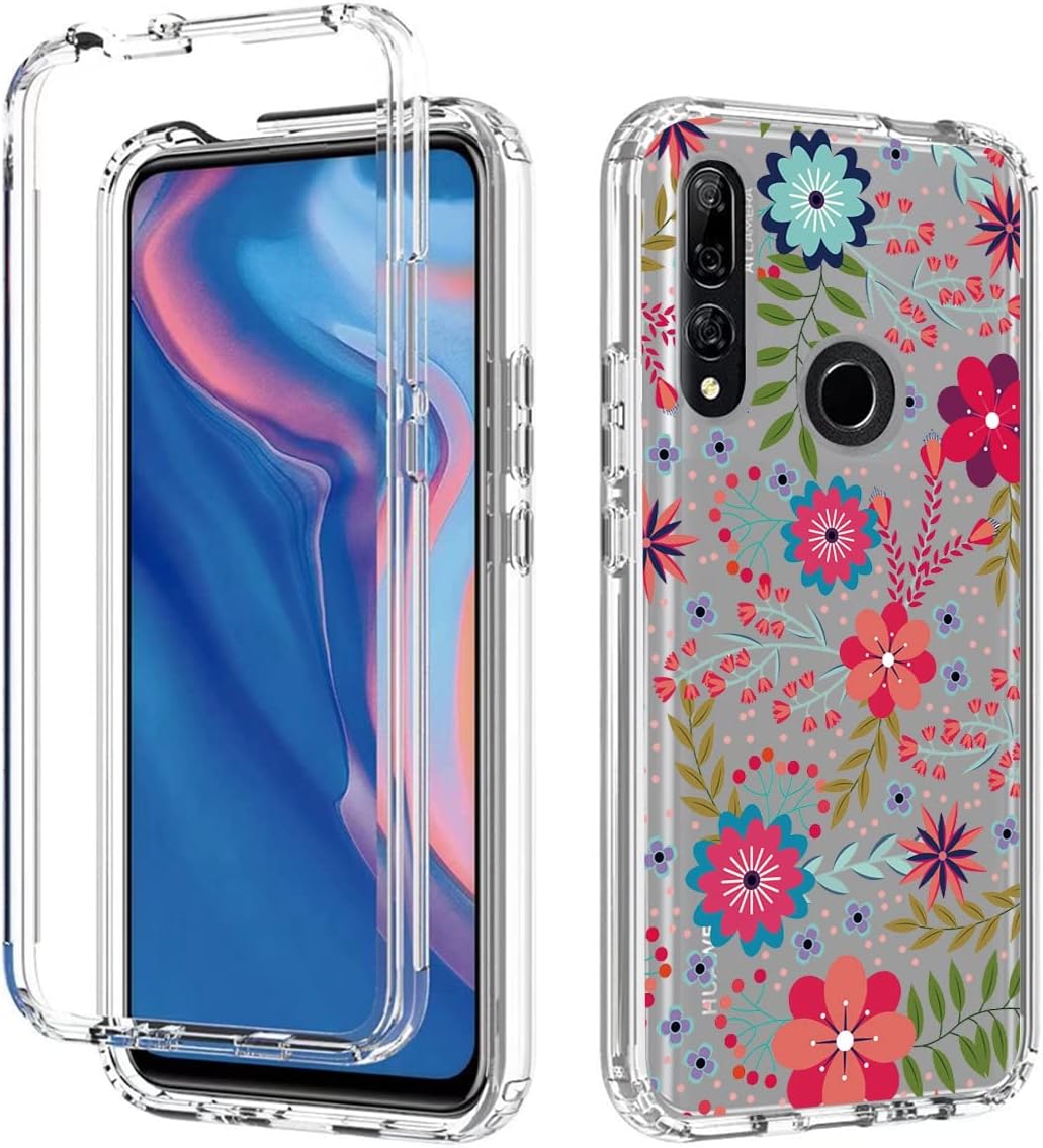 Funda para Y9 Prime 2019Honor 9XP Smart Z STK-LX1 con protector de pantalla de vidrio templado, funda protectora de TPU transparente floral a prueba