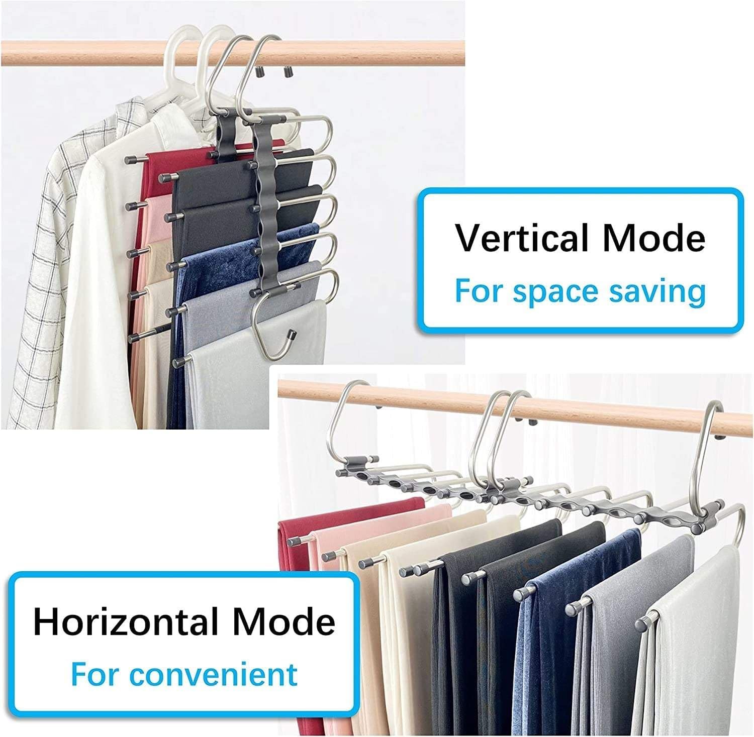 Amilc – Perchas Mágicas para Pantalones que Ahorran Espacio -Diseño de Extremo Abierto – Paquete de 2 ganchos para ropa Colgar – Perchas para