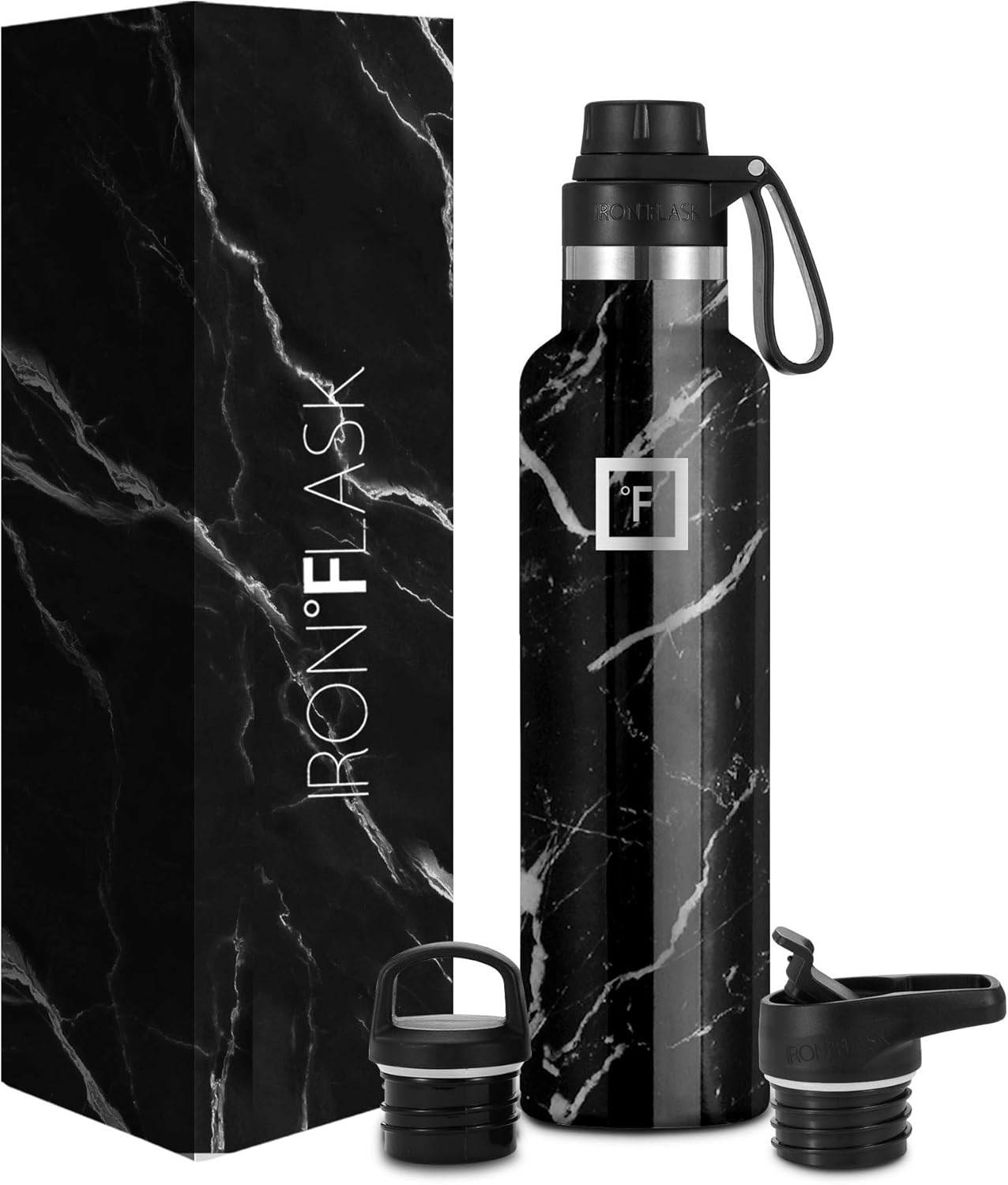 IRON FLASK – Botella de agua deportiva de 12 onzas, 16, 20, 24, 32, y 64 onzas, 3 tapas (tapa de boquilla), acero inoxidable aislado al vacío, frío,