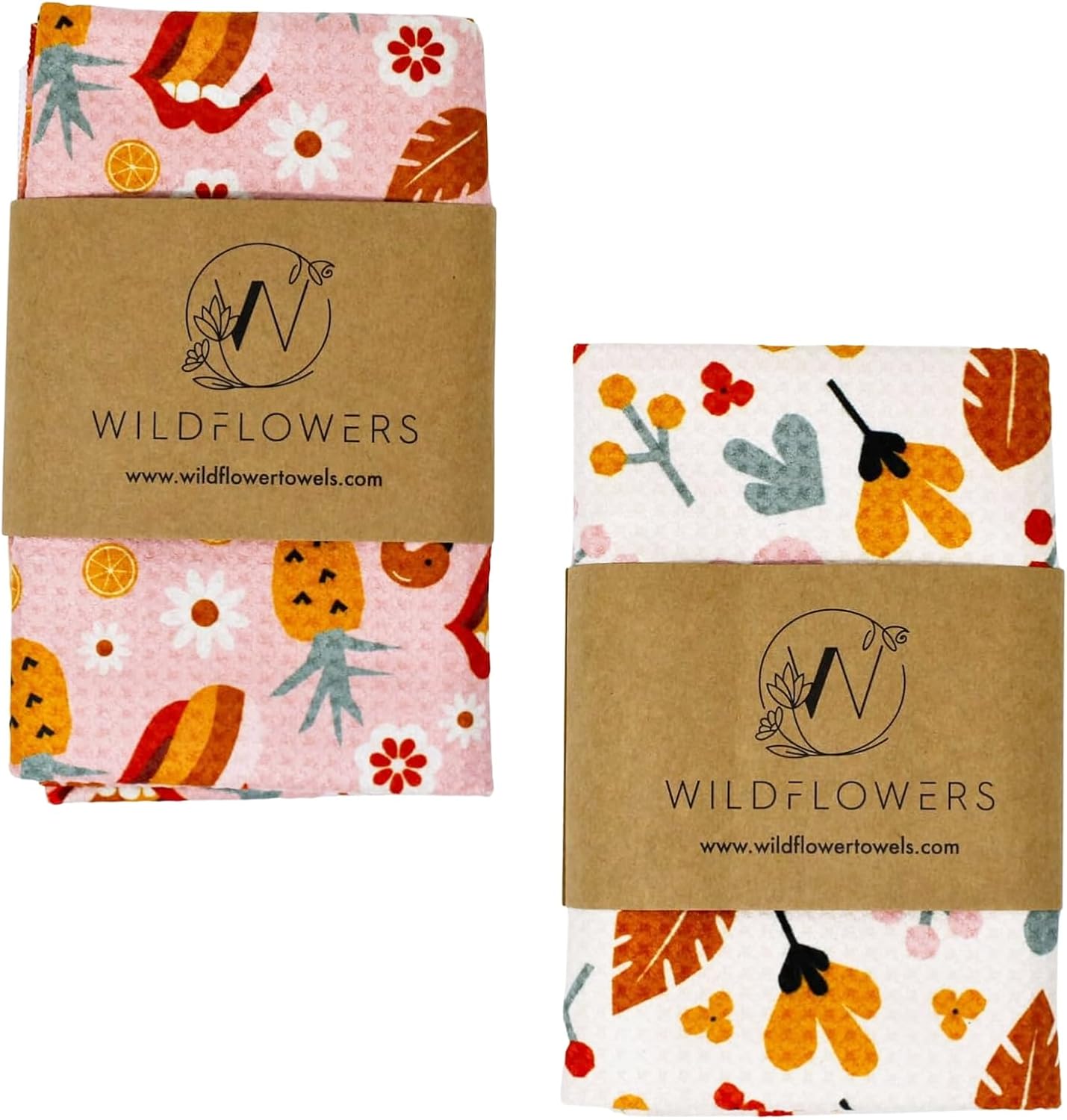 Wildflowers – Toallas de cocina de microfibra  Patrón de color rosa y naranja  Toalla de cocina de tela de gofre  Toallas de cocina súper