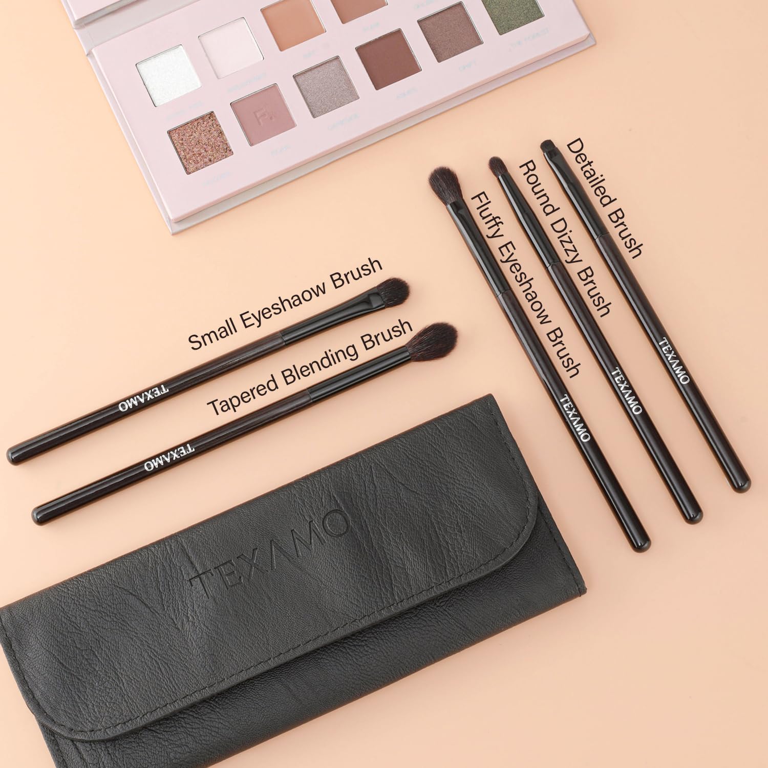 TEXAMO Juego de brochas de sombra de ojos, sin crueldad, profesionales para mezclar, sombra de ojos, pliegues, 5 piezas de pelo natural de cabra de