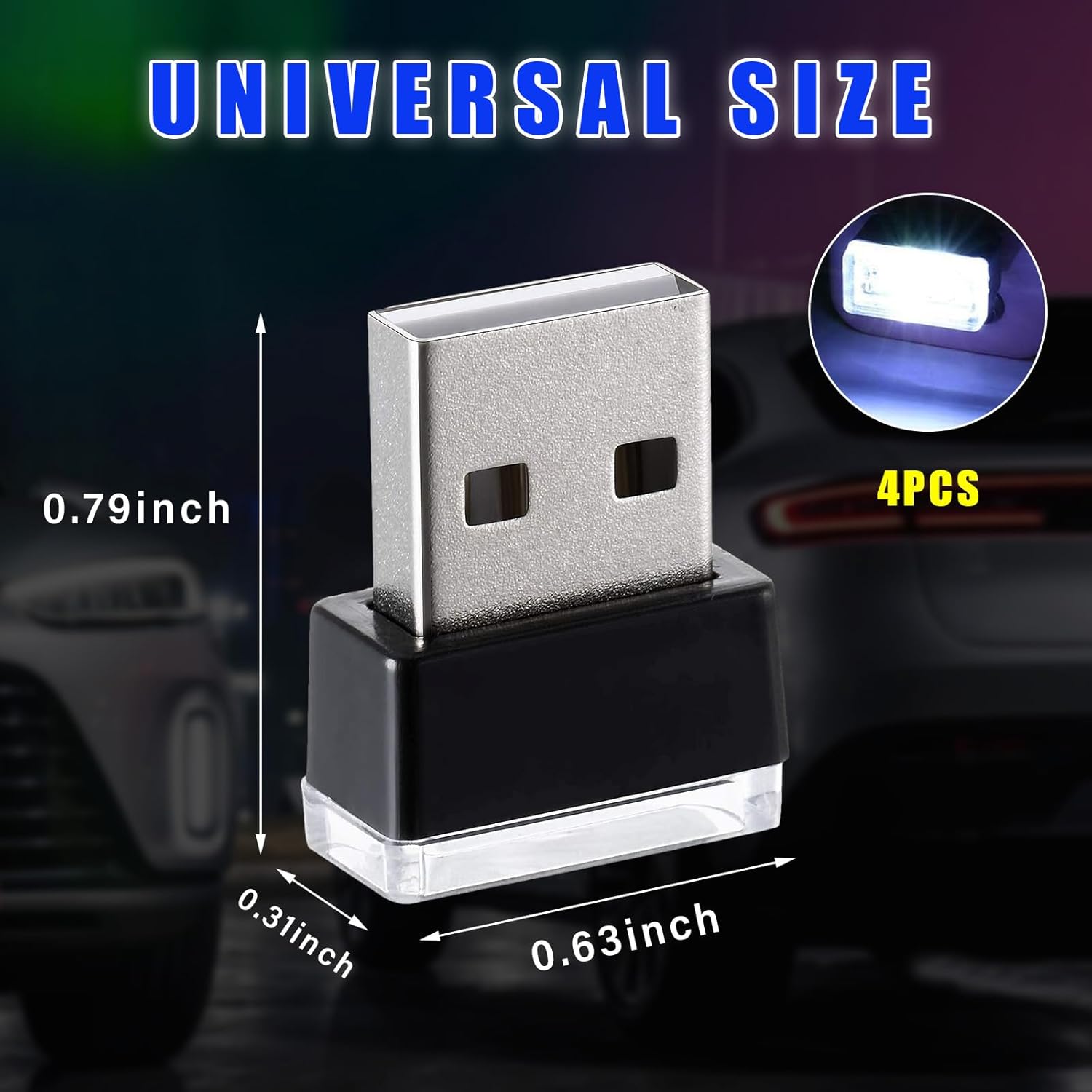 Augeny 4 lámparas LED USB para el interior del automóvil, luz nocturna decorativa USB enchufable, kit de iluminación ambiental portátil, accesorios