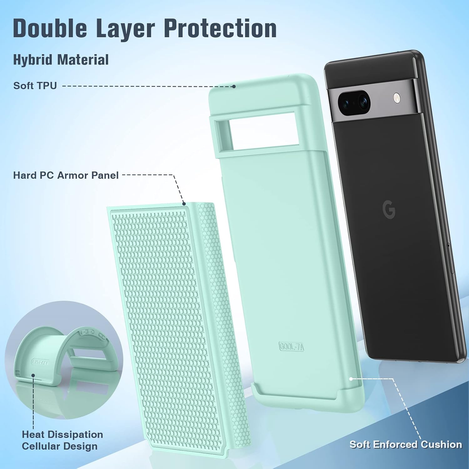 FNTCASE Funda para Google Pixel 7a funda protectora de doble capa resistente para teléfono celular, resistente a prueba de golpes, con parte trasera