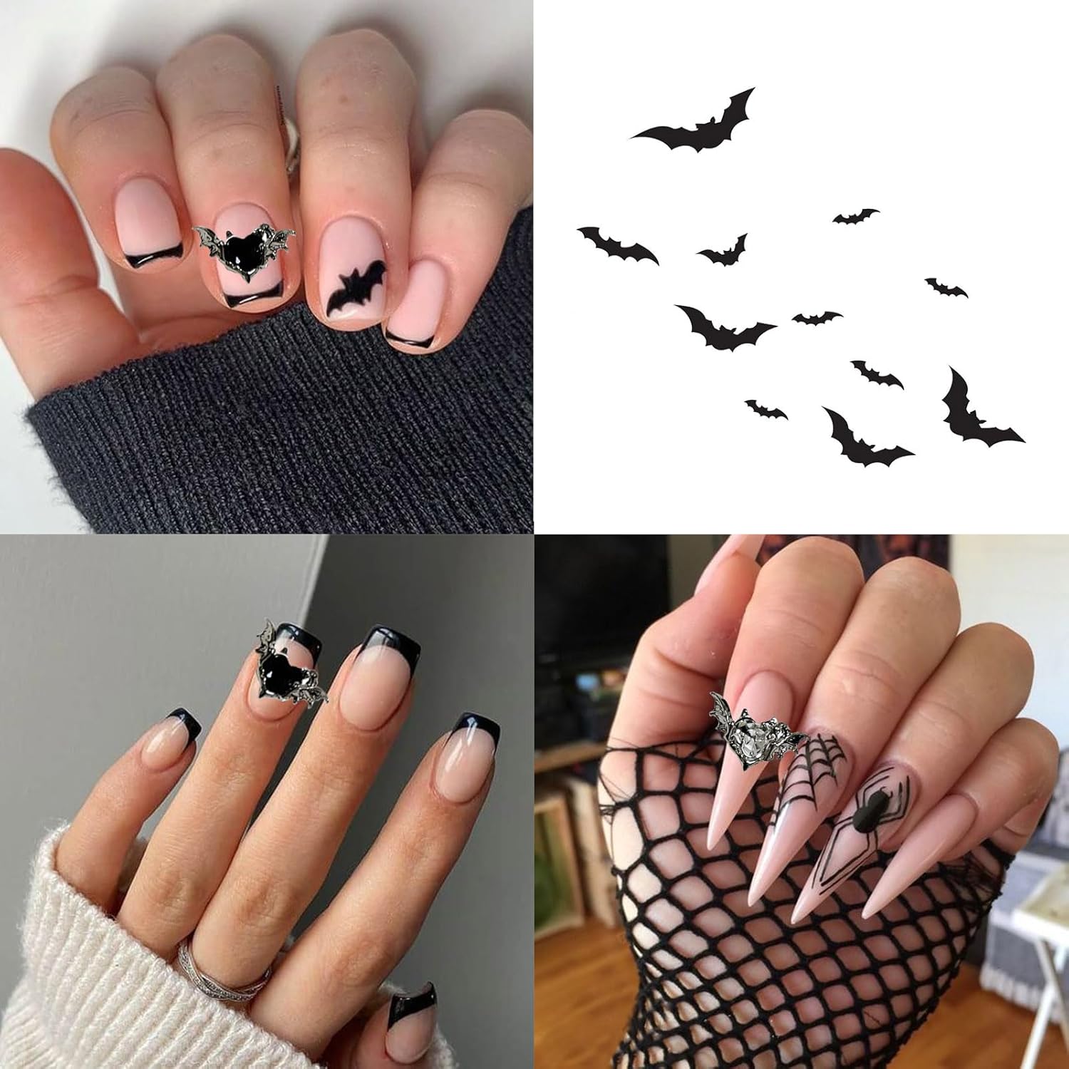 24 dijes de uñas de Halloween de aleación 3D, diamantes de imitación de cristal, suministros de arte de uñas, gemas de diseño de corazón de