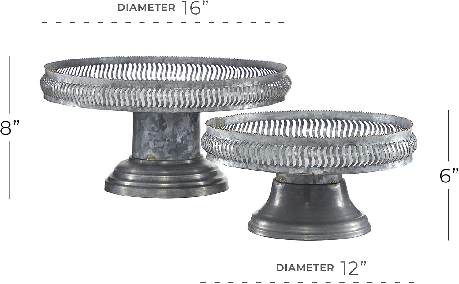 Deco 79 Soporte de metal galvanizado para tartas, juego de 2 12″, 16″W, gris