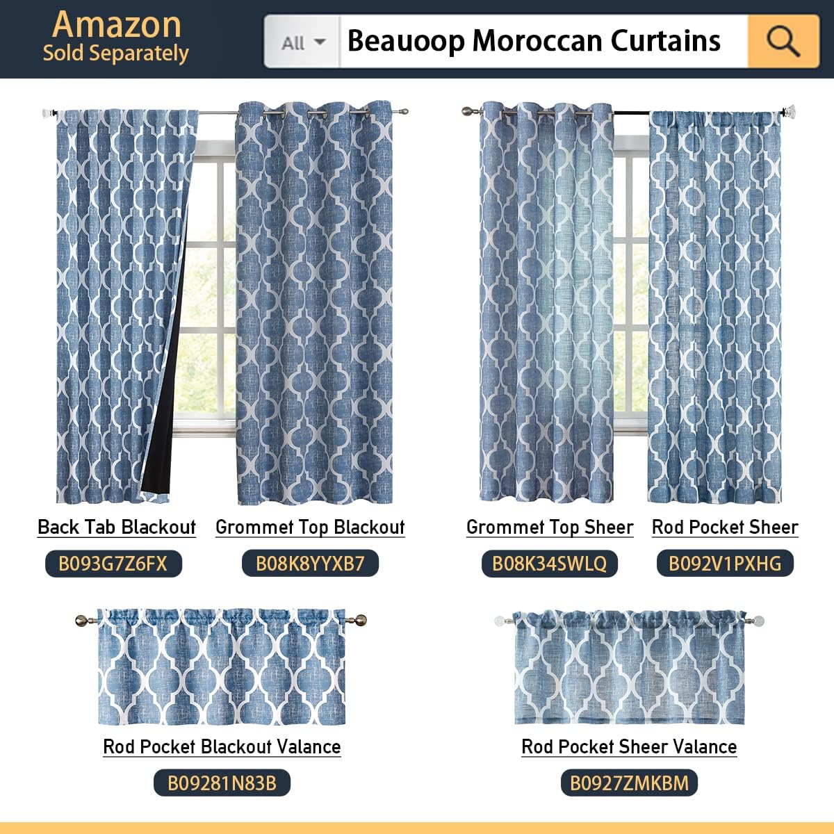Beauoop Kitchen Cafe Cenefa de azulejos marroquíes con impresión para ventanas, cortinas geométricas pequeñas, estilo granja, cenefas
