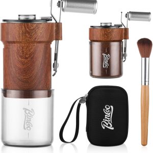Bincoo Molinillo de café manual con rebabas de acero inoxidable, grosor ajustable, plegable, con bolsa portátil, molinillo de café de mano portátil Bincoo Molinillo de café manual con rebabas de acero inoxidable, grosor ajustable, plegable, con bolsa portátil, molinillo de café de mano portátil