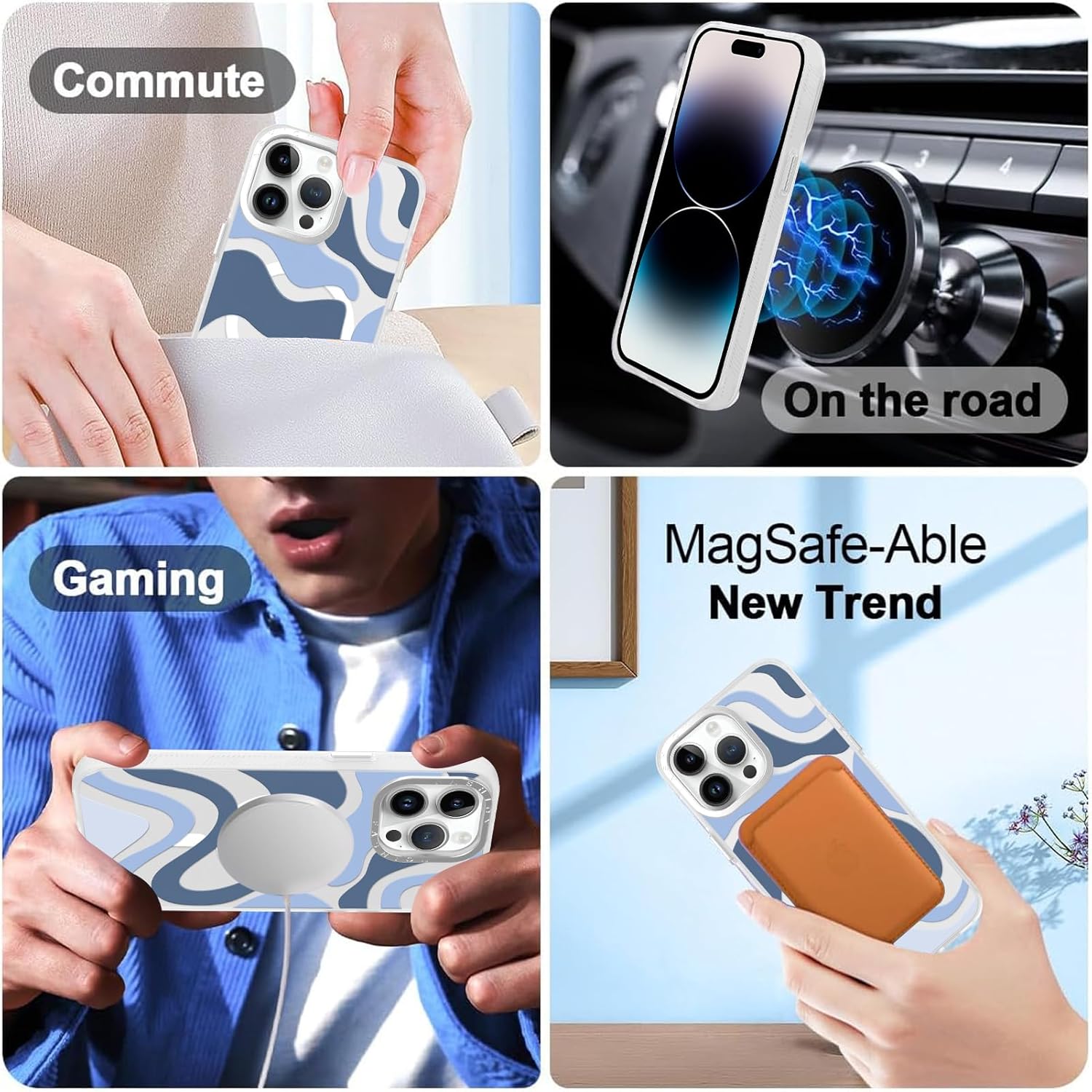 ZIYE Funda diseñada para iPhone 14 Pro Max compatible con MagSafe Funda con bonito diseño ondulado para mujeres, niñas, hombres, TPU suave +