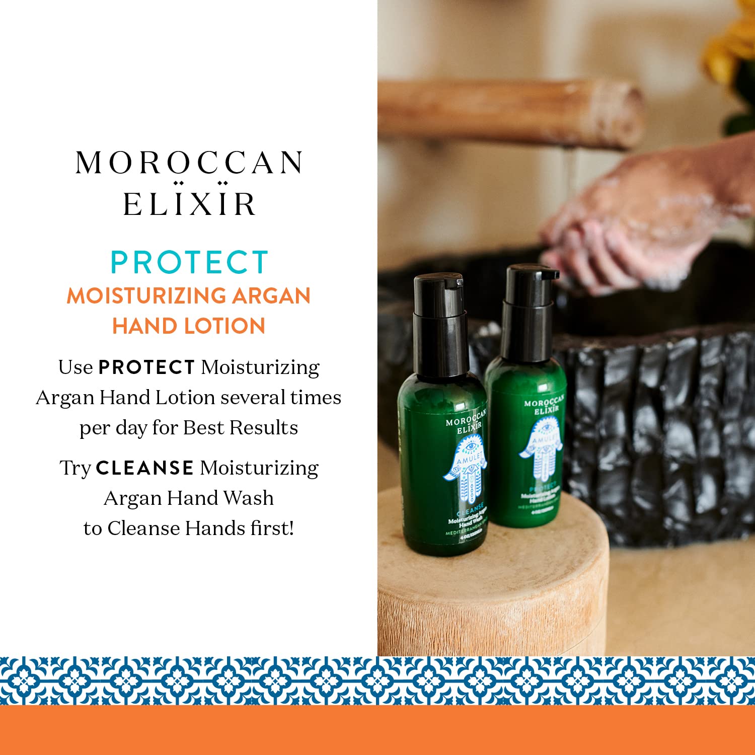 Protect Argan Loción para manos con pomandro de naranjaabsorción rápida, nutritiva, suavizante e hidratante  Enriquecida con aceites omega