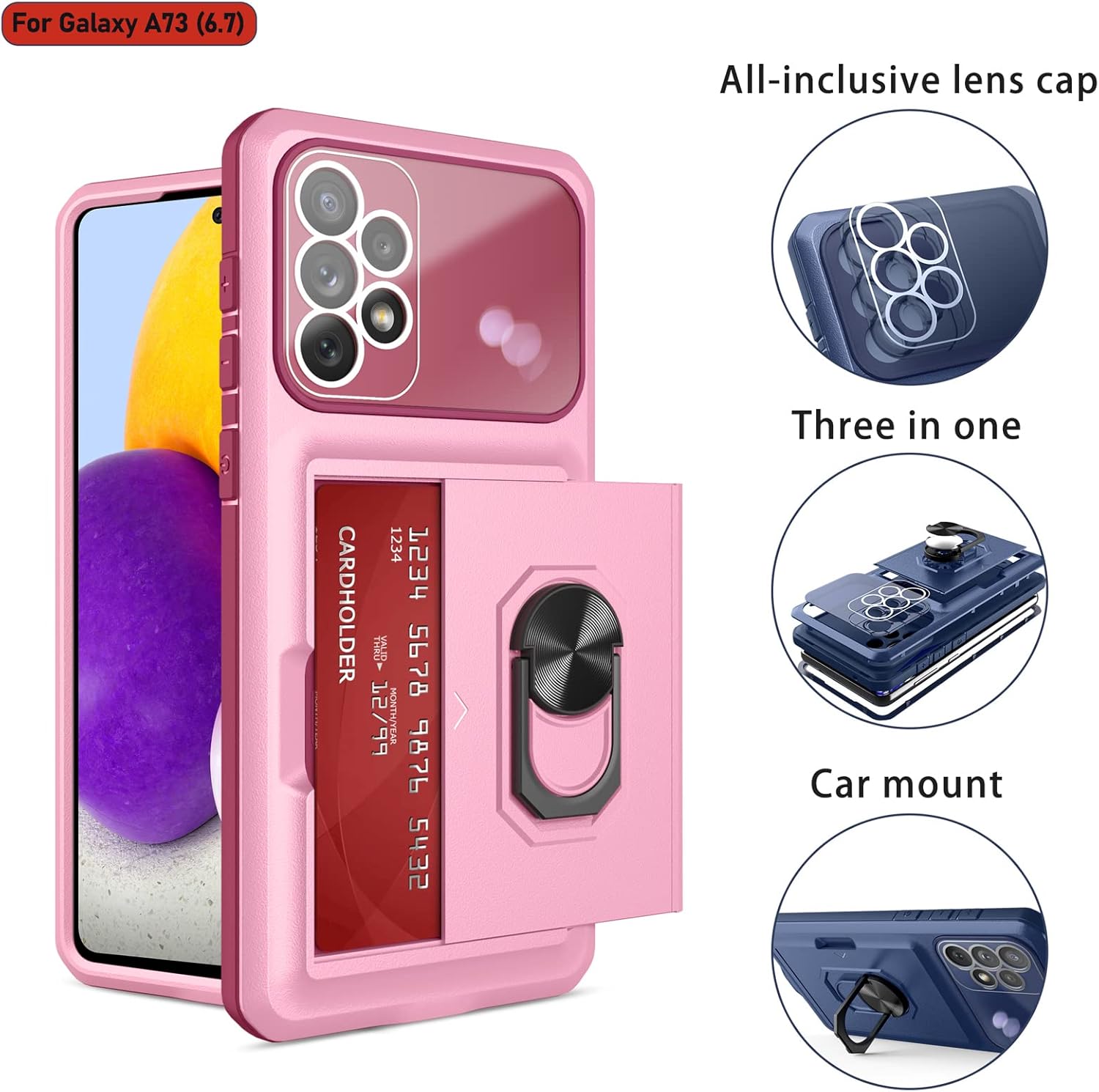 LMDAMZ Funda tipo cartera para Galaxy A73 (5G), ranura para tarjeta de crédito, diseño portátil, resistente, doble capa acolchada, protección de
