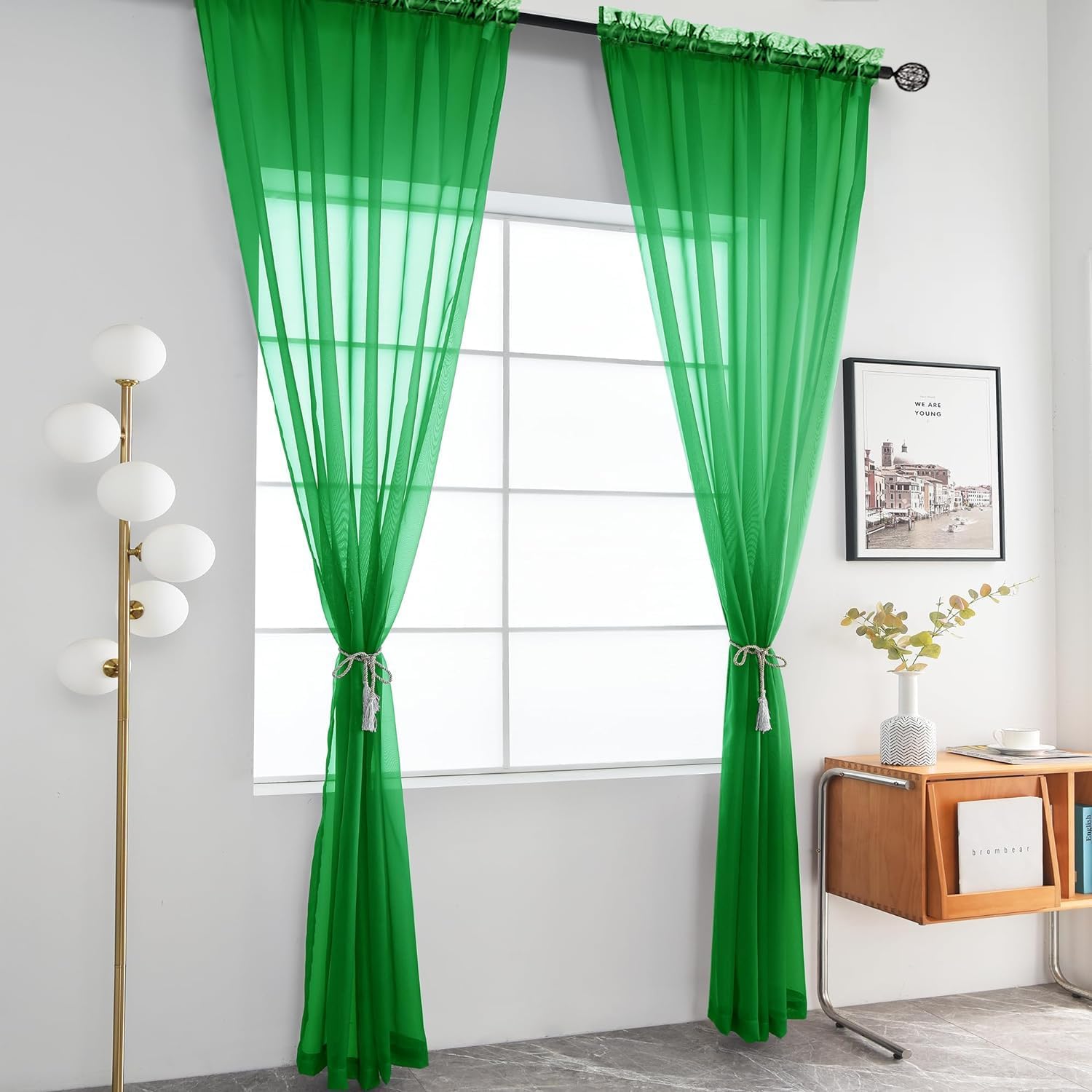 2 paneles de cortinas de gasa transparentes con bolsillo para barra, color blanco, beige, negro, gris, café, 52 pulgadas de ancho y 84 pulgadas de
