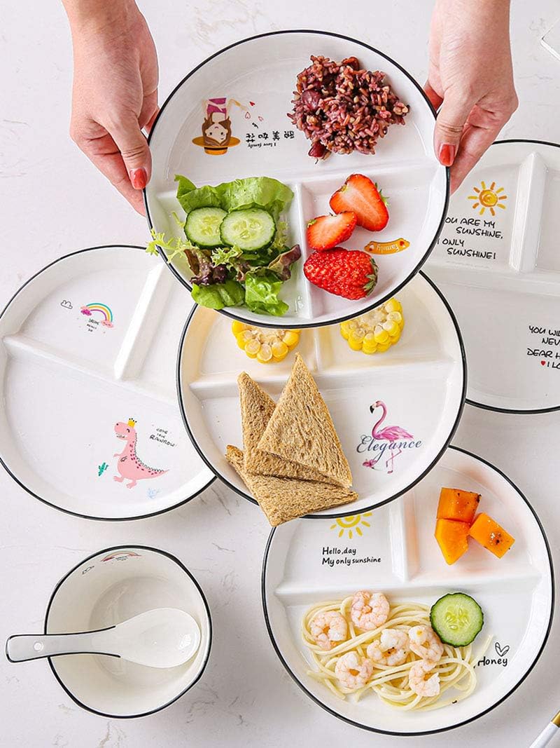 1 plato de cerámica para control de porciones, plato dividido para una alimentación saludable y pérdida de peso, plato de postre dividido, plato de