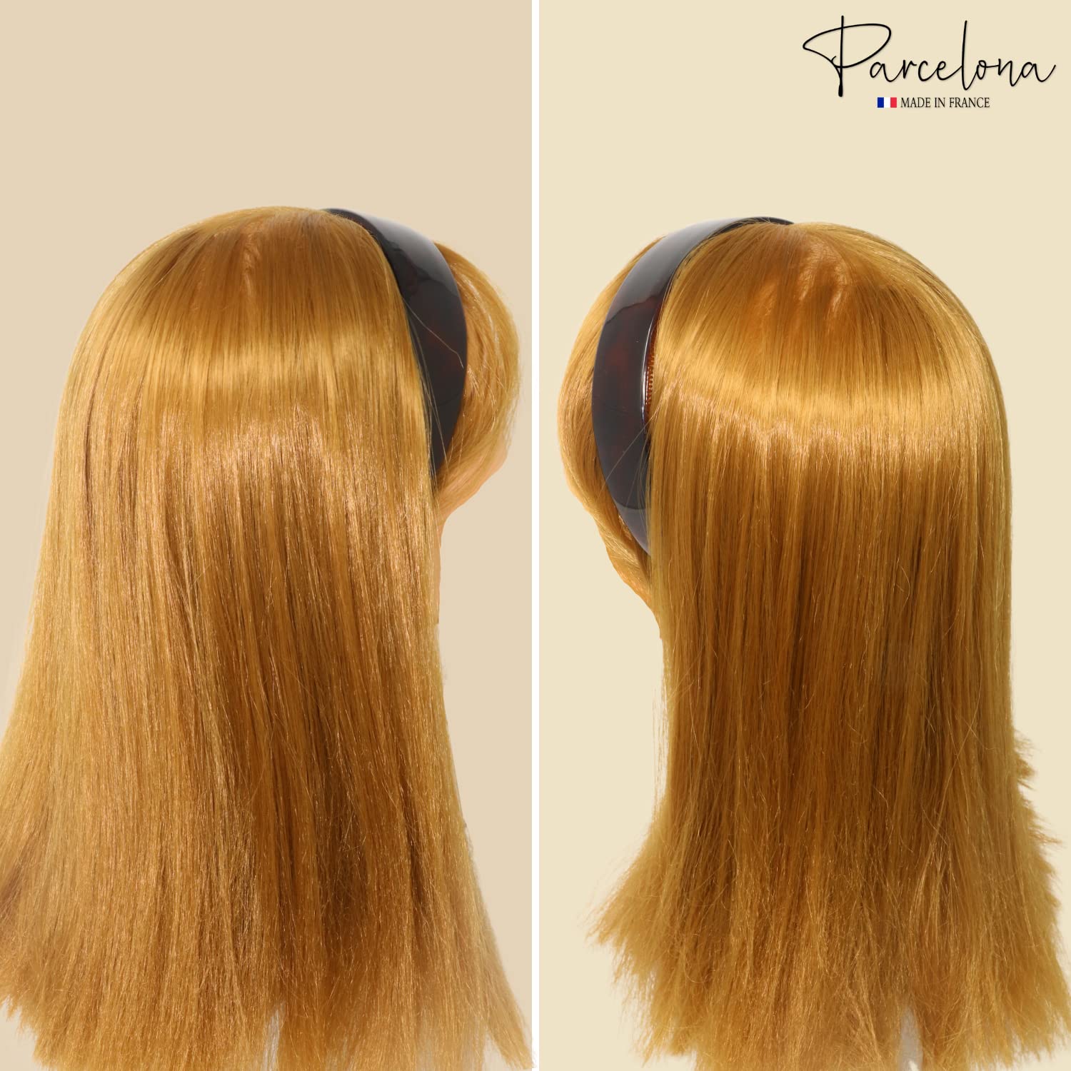 Parcelona Diadema de pelo flexible de celuloide marrón con concha de tortuga francesa extra ancha para mujer, agarre fuerte, antideslizante,