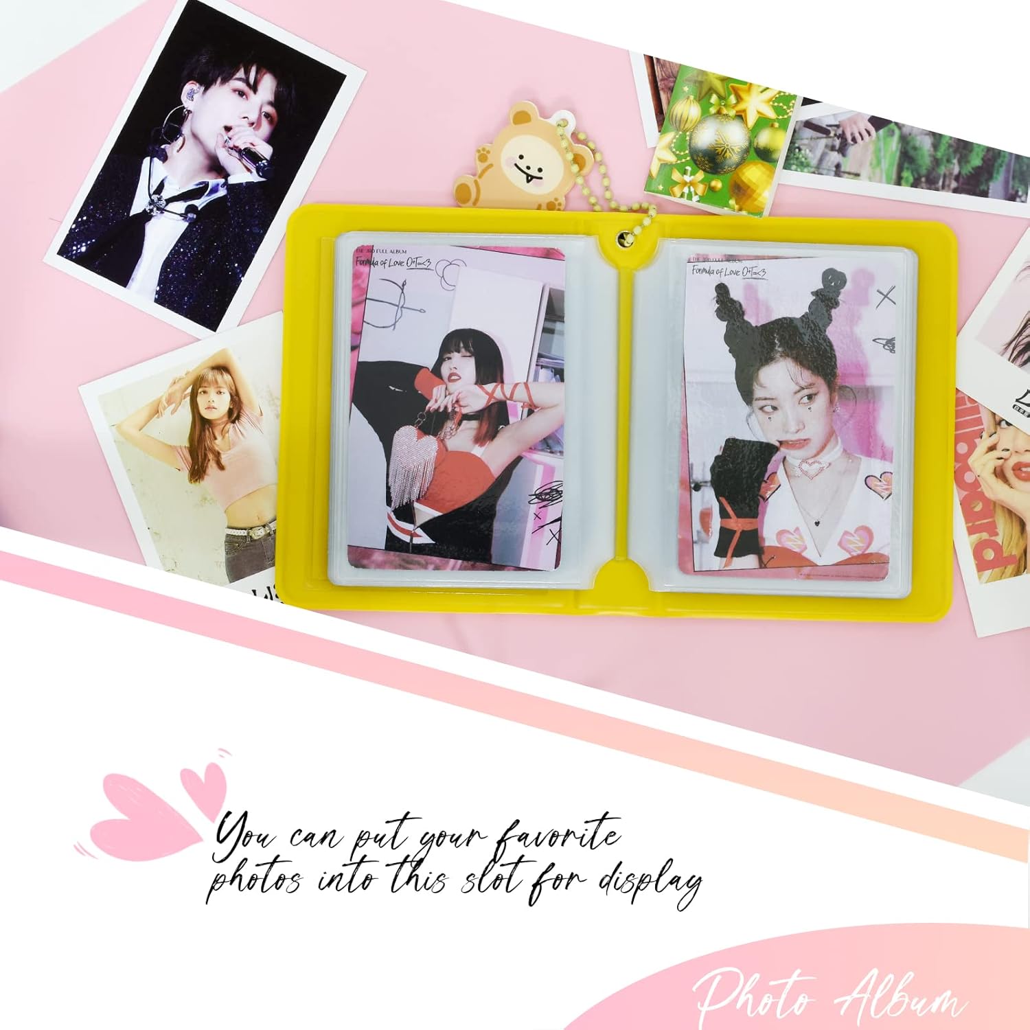 Carpeta para tarjetas fotográficas de 3 pulgadas, con diseño de corazón hueco, álbum de fotos, soporte para tarjetas Kpop con colgante, 40 bolsillos