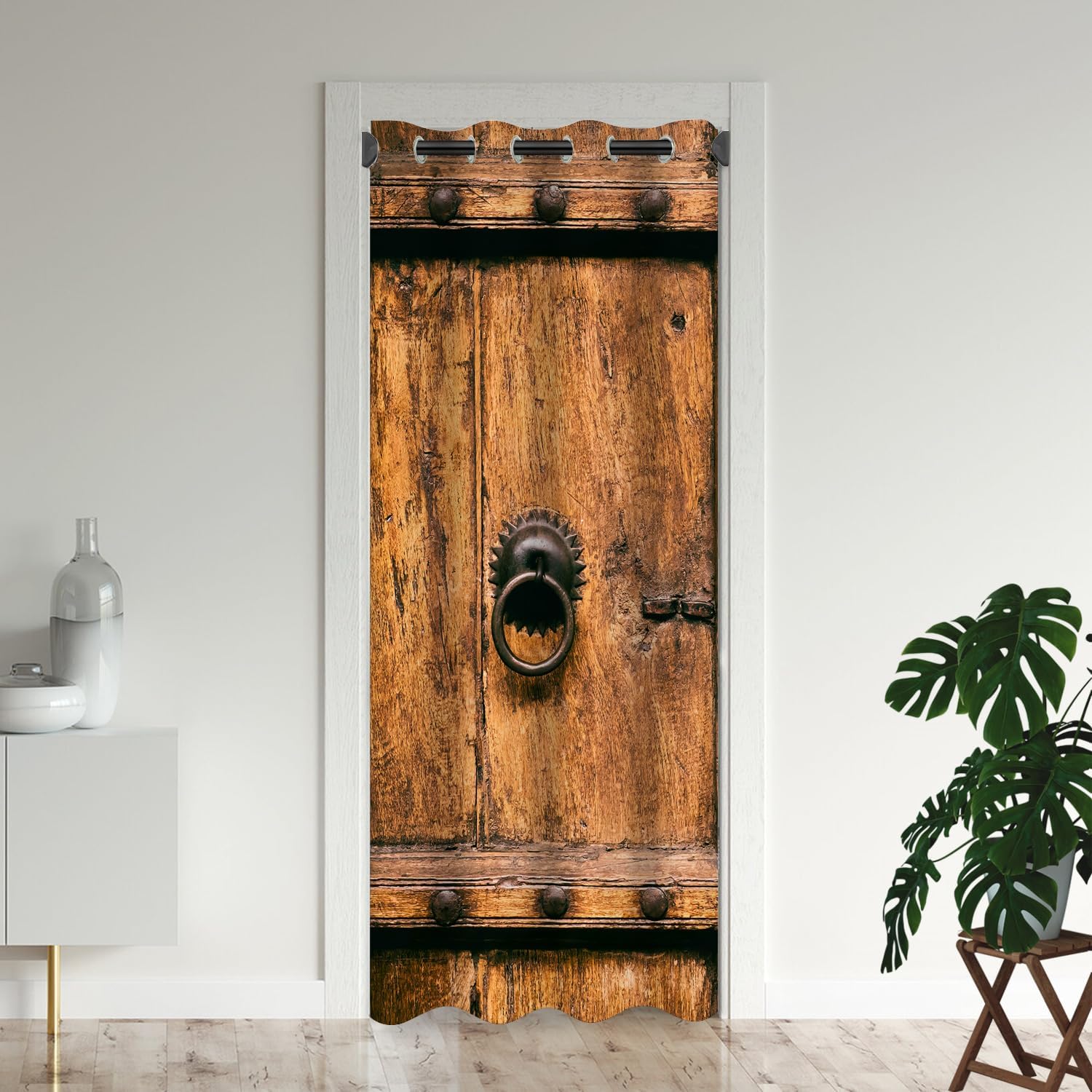 Cortinas opacas de madera para puertas, diseño de granero, estilo rural, para armario de dormitorio de niños, con ojales, aislamiento térmico,