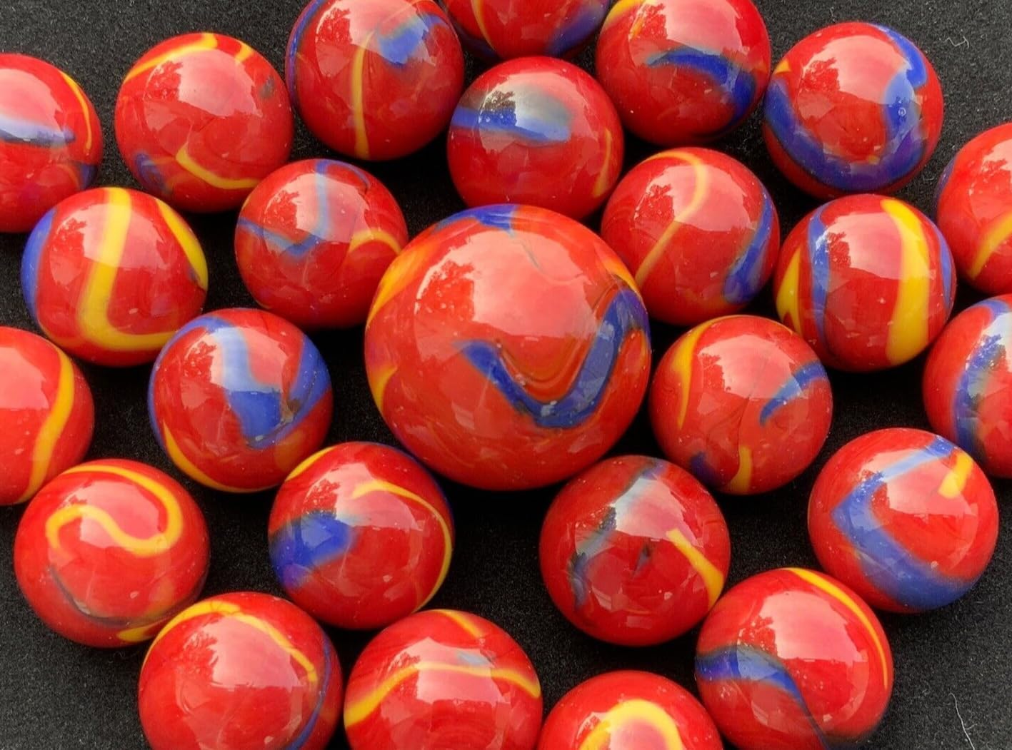 25 canicas de vidrio guacamayo escarlata rojoazulamarillo Superman estilo clásico paquete de juego (24 jugadores, 1 tirador) decoraciónrelleno de