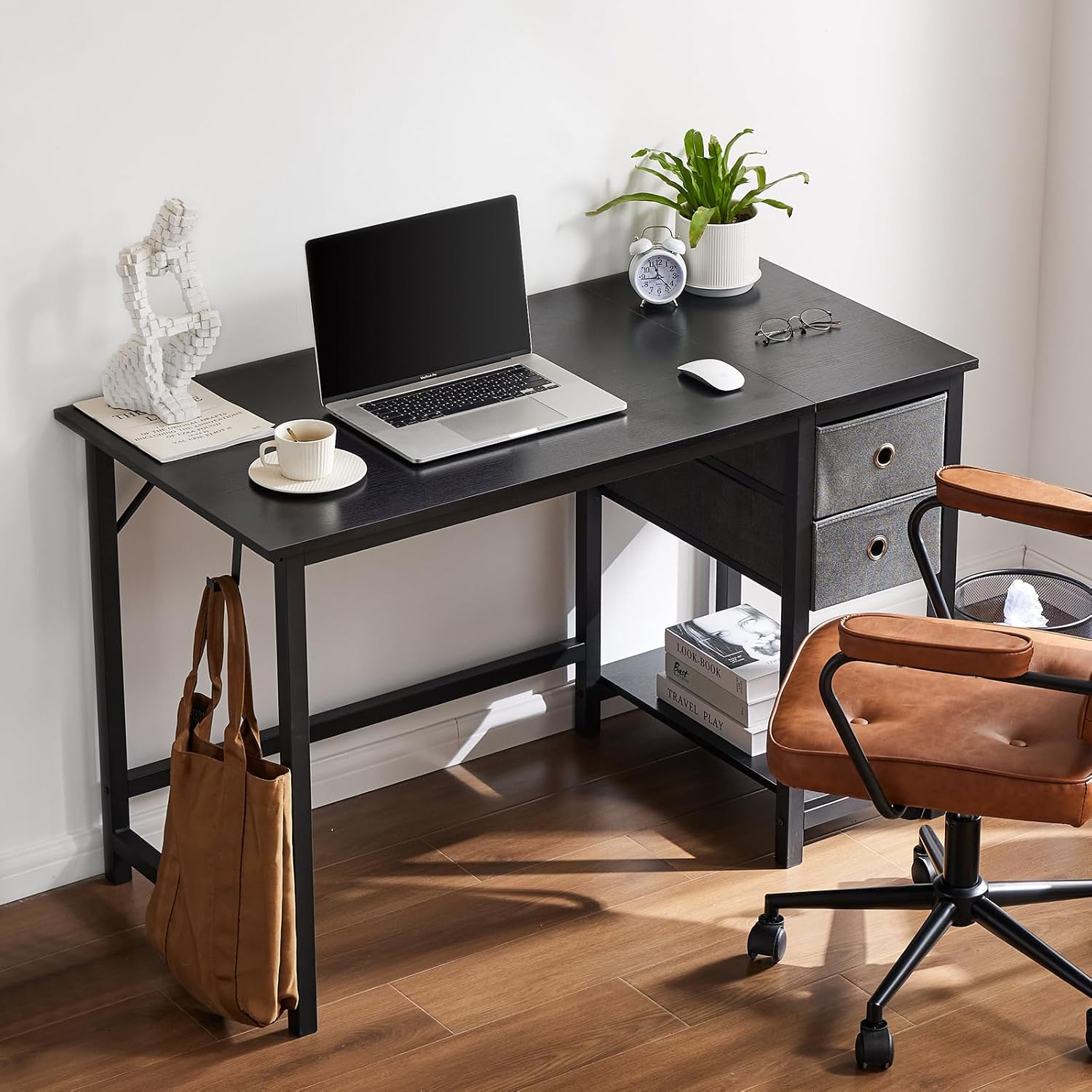 DUMOS Escritorio para computadora con cajones de 48 pulgadas, oficina, dormitorio, niños, escritura, trabajo, estudio, cajones de almacenamiento de