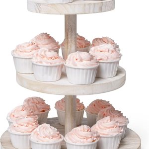 Soporte redondo para cupcakes de 3 niveles, soporte de madera para pasteles con decoración de bandeja escalonada, soporte rústico para tartas, Soporte redondo para cupcakes de 3 niveles, soporte de madera para pasteles con decoración de bandeja escalonada, soporte rústico para tartas,